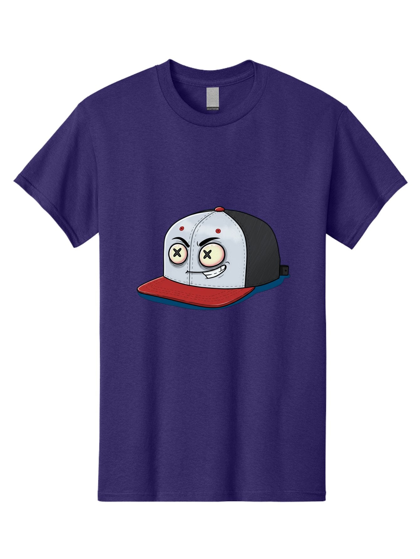 Black-White-Red-Cap Men'S Graphic Tee, 100% Cotton, Comfortable Casual Summer Wear, Machine Washable, Cartoon Hat, Dead Eyes, Black And White Cap, Red Brim, Smiling Face, Quirky Character, Funny Design, Kawaii Style, Anime Influence, Bac635