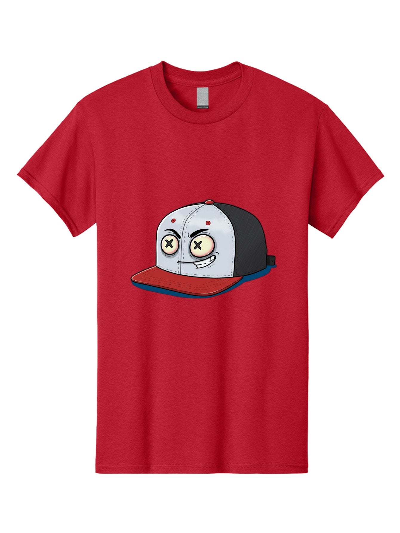 Black-White-Red-Cap Men'S Graphic Tee, 100% Cotton, Comfortable Casual Summer Wear, Machine Washable, Cartoon Hat, Dead Eyes, Black And White Cap, Red Brim, Smiling Face, Quirky Character, Funny Design, Kawaii Style, Anime Influence, Bac635 11