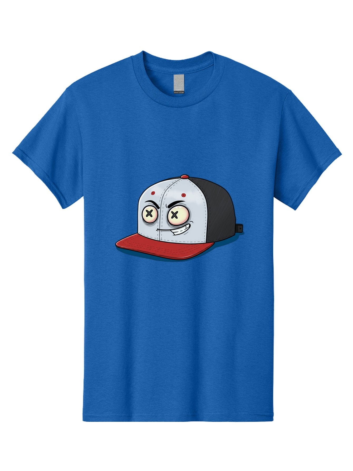 Black-White-Red-Cap Men'S Graphic Tee, 100% Cotton, Comfortable Casual Summer Wear, Machine Washable, Cartoon Hat, Dead Eyes, Black And White Cap, Red Brim, Smiling Face, Quirky Character, Funny Design, Kawaii Style, Anime Influence, Bac635 4
