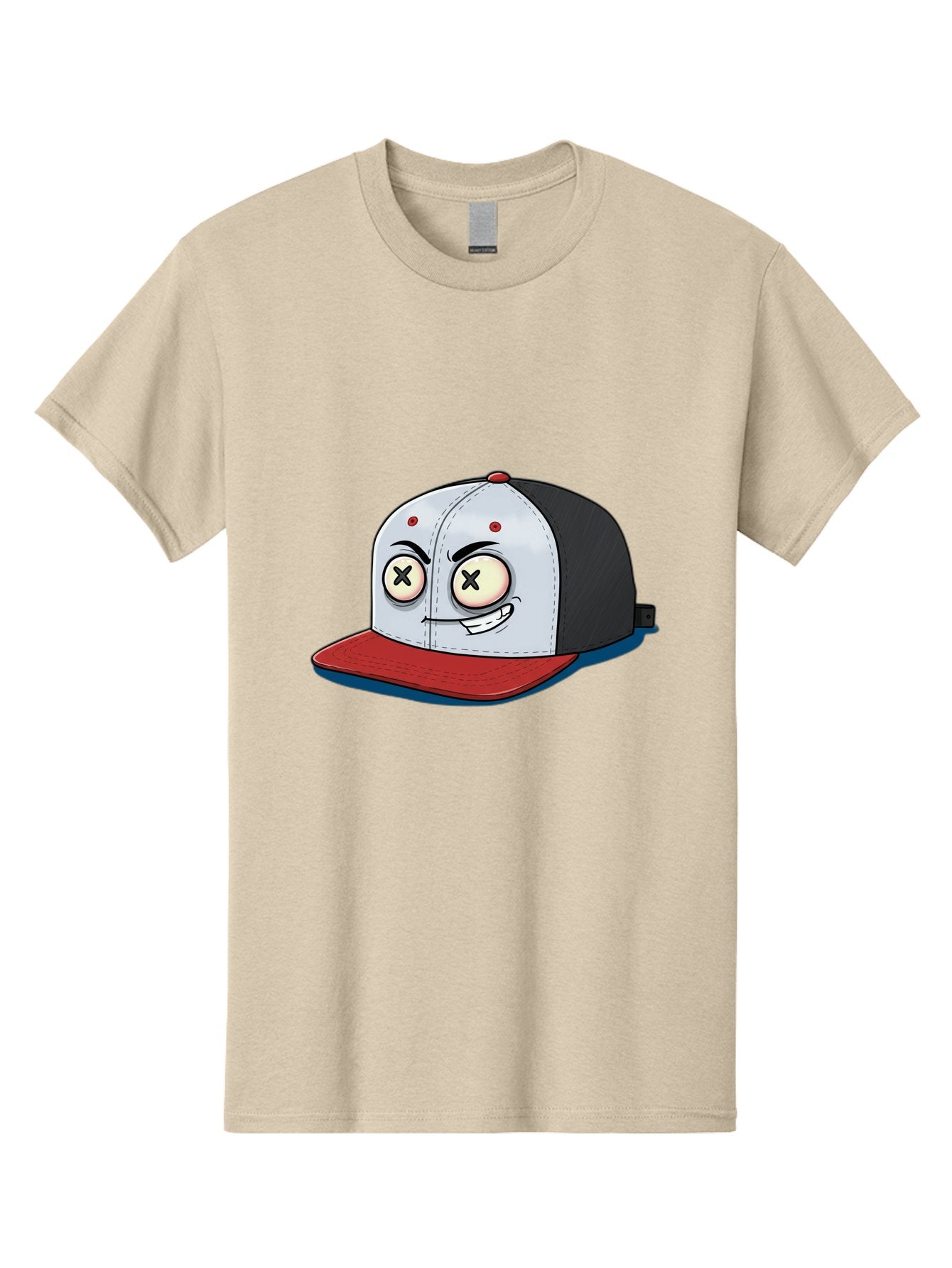 Black-White-Red-Cap Men'S Graphic Tee, 100% Cotton, Comfortable Casual Summer Wear, Machine Washable, Cartoon Hat, Dead Eyes, Black And White Cap, Red Brim, Smiling Face, Quirky Character, Funny Design, Kawaii Style, Anime Influence, Bac635 14