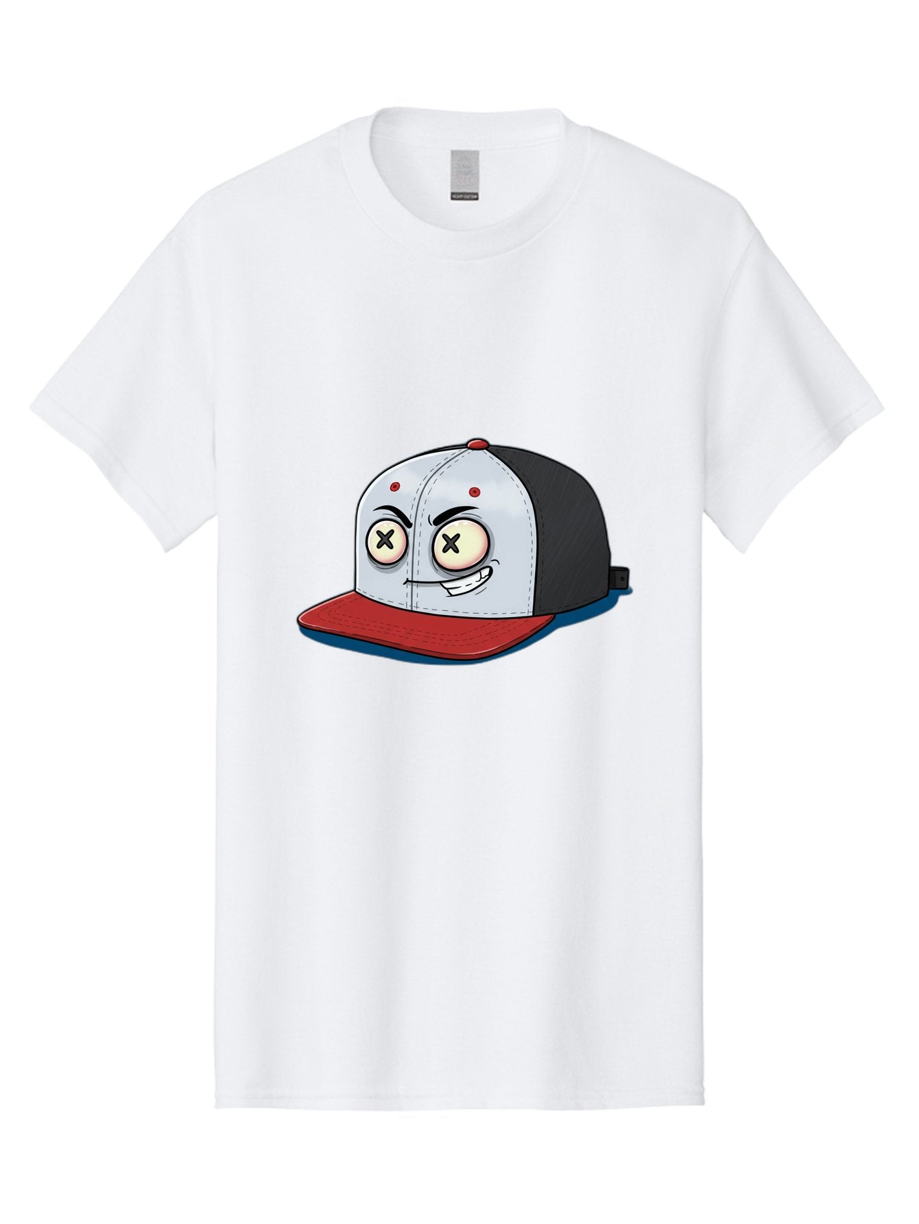 Black-White-Red-Cap Men'S Graphic Tee, 100% Cotton, Comfortable Casual Summer Wear, Machine Washable, Cartoon Hat, Dead Eyes, Black And White Cap, Red Brim, Smiling Face, Quirky Character, Funny Design, Kawaii Style, Anime Influence, Bac635 15