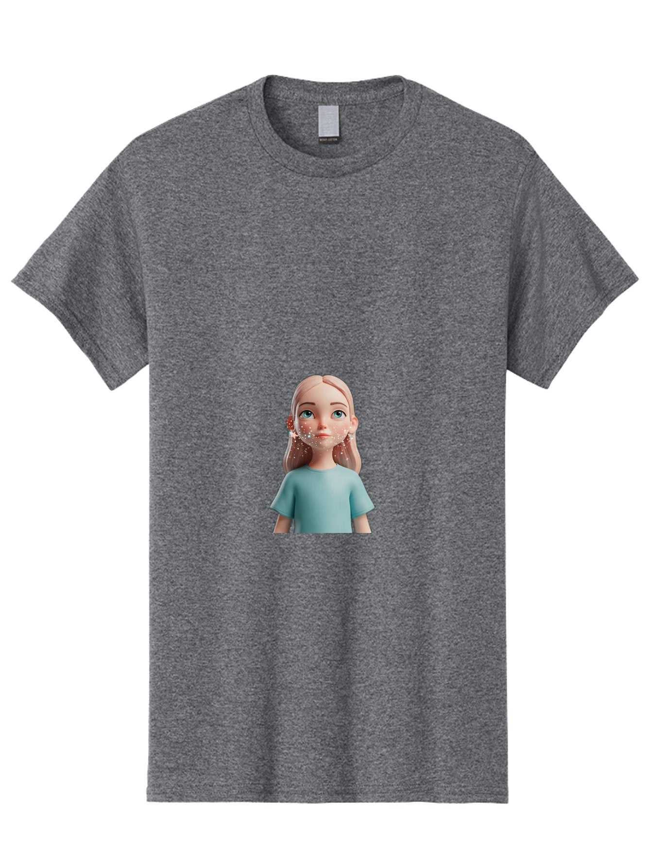 Blonde-Girl Men'S Graphic Tee, 100% Cotton, Comfortable Casual Summer Wear, Machine Washable, Cartoon Girl, 3D Character, Blue Eyes, Pink Hair, Light Blue Shirt, Freckles, Cute Expression, Pink Cheeks, Digital Art, Virtual Avatar Bac636 12