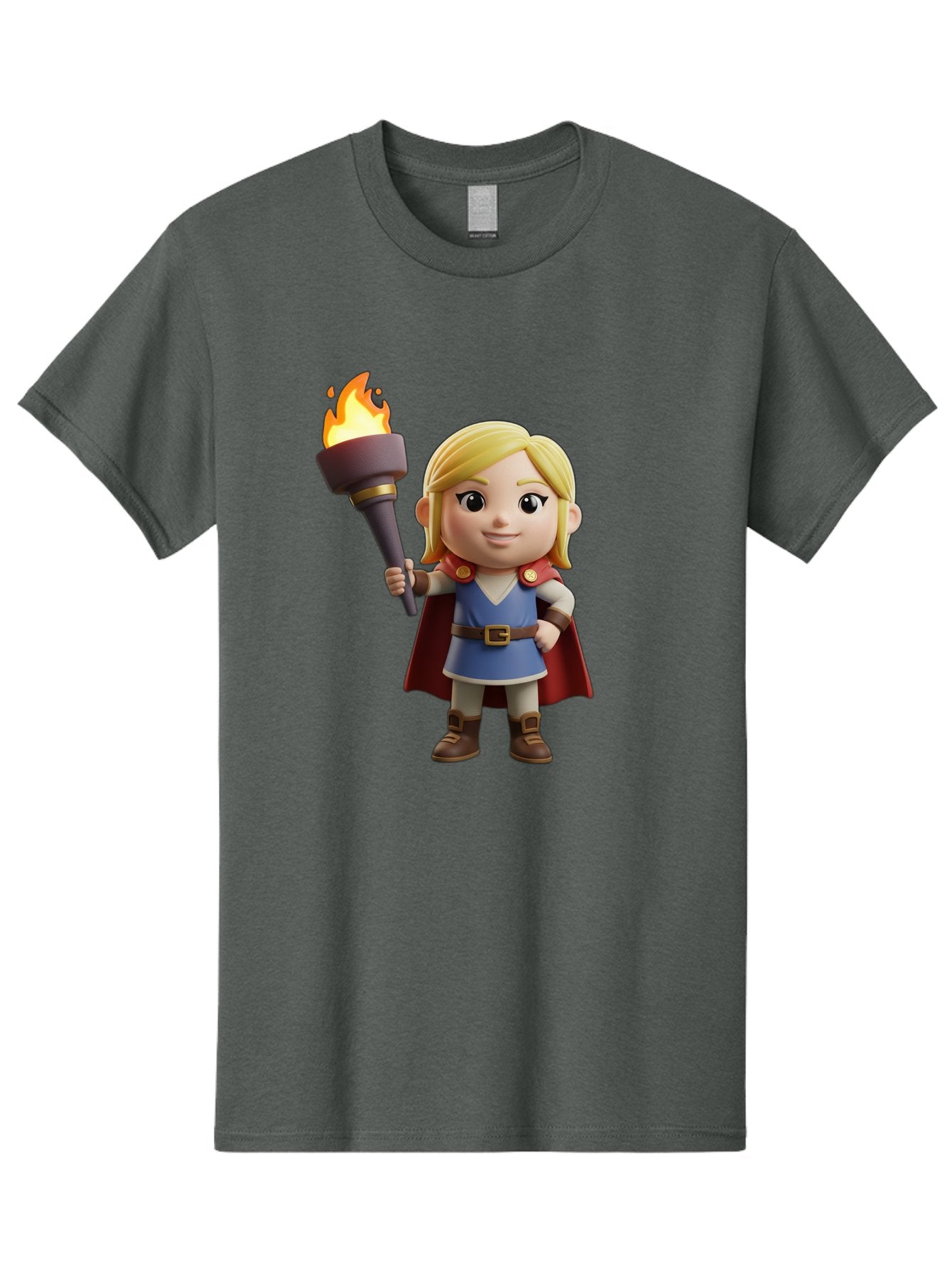 Blonde-Hero Men'S Graphic Tee, 100% Cotton, Comfortable Casual Summer Wear, Machine Washable, Cartoon Hero, Blonde Hair, Red Cape, Blue Dress, Torch In Hand, Heroic Pose, Youthful Energy, Chibi Style, Fantasy Character, Heroic Attire, Flame, Bac637 6