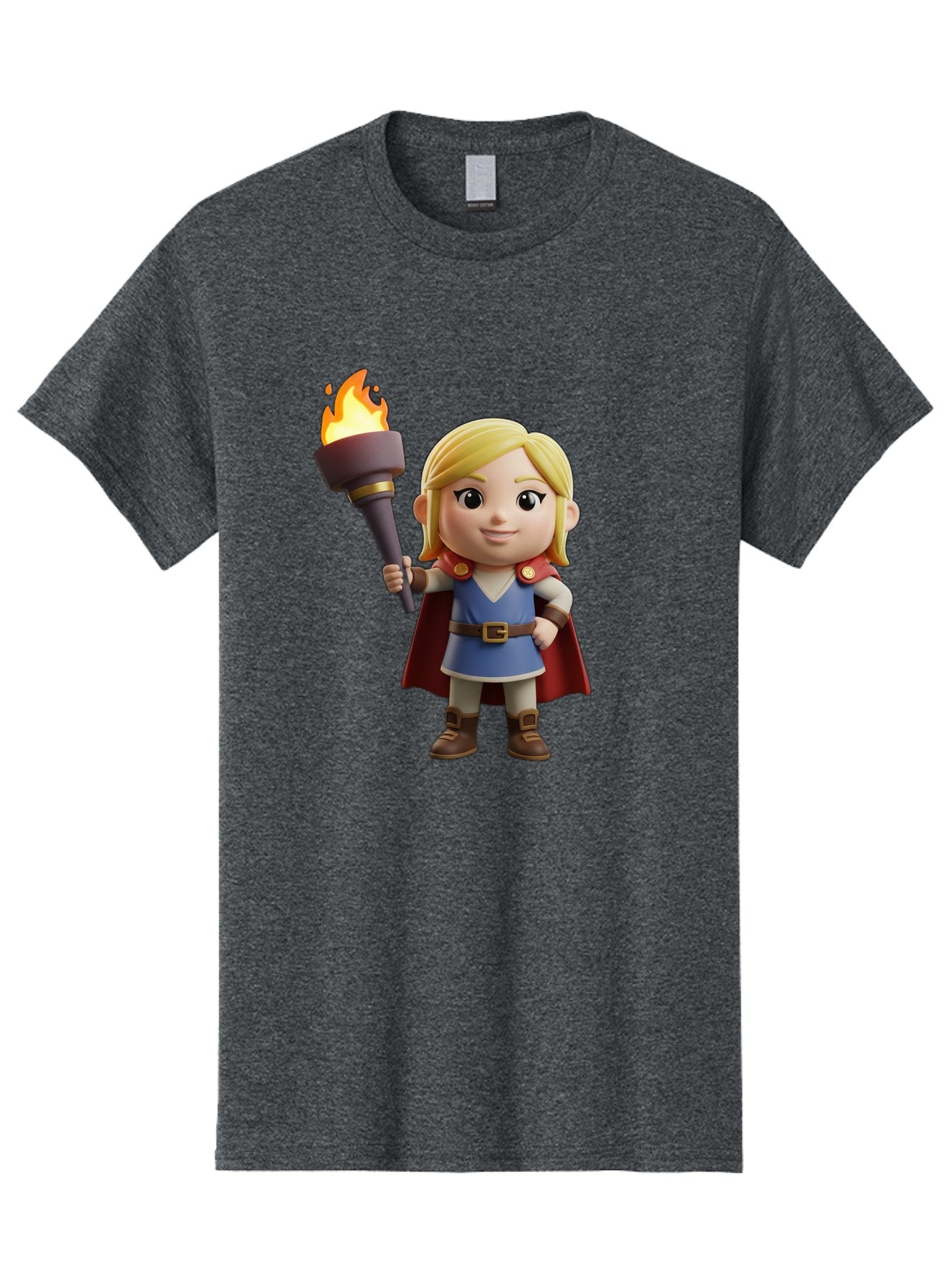 Blonde-Hero Men'S Graphic Tee, 100% Cotton, Comfortable Casual Summer Wear, Machine Washable, Cartoon Hero, Blonde Hair, Red Cape, Blue Dress, Torch In Hand, Heroic Pose, Youthful Energy, Chibi Style, Fantasy Character, Heroic Attire, Flame, Bac637 9