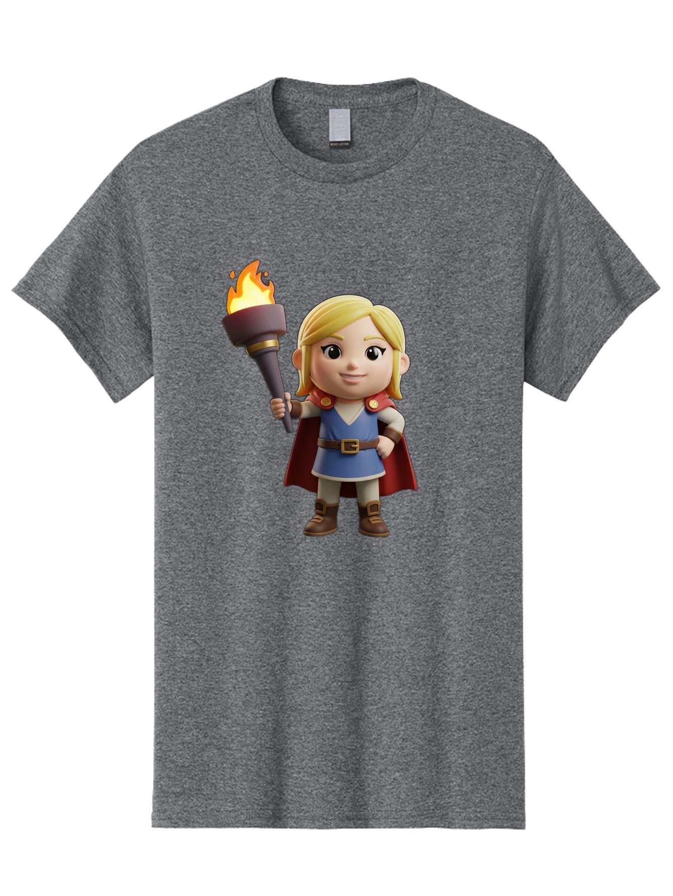 Blonde-Hero Men'S Graphic Tee, 100% Cotton, Comfortable Casual Summer Wear, Machine Washable, Cartoon Hero, Blonde Hair, Red Cape, Blue Dress, Torch In Hand, Heroic Pose, Youthful Energy, Chibi Style, Fantasy Character, Heroic Attire, Flame, Bac637 10