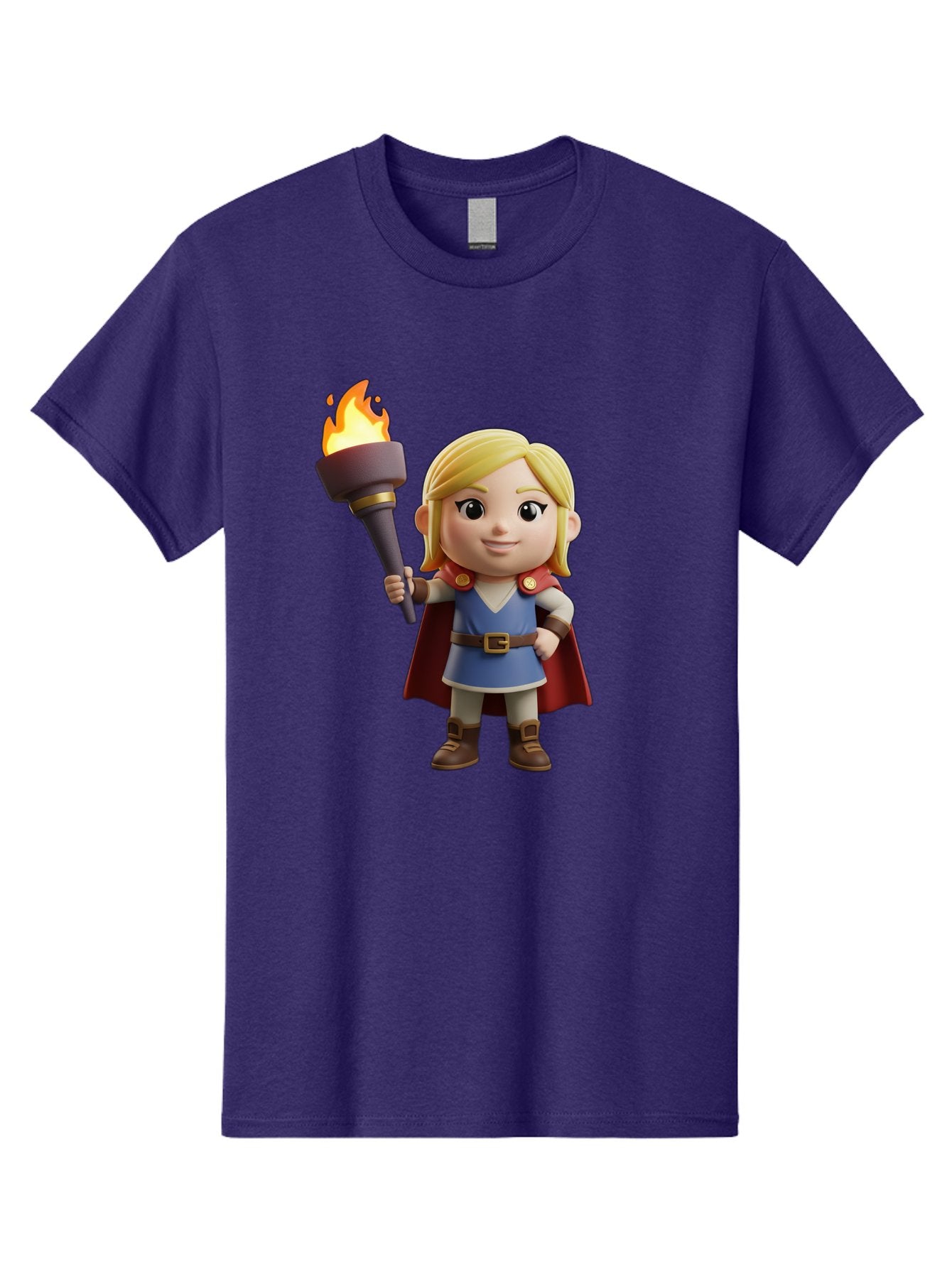 Blonde-Hero Men'S Graphic Tee, 100% Cotton, Comfortable Casual Summer Wear, Machine Washable, Cartoon Hero, Blonde Hair, Red Cape, Blue Dress, Torch In Hand, Heroic Pose, Youthful Energy, Chibi Style, Fantasy Character, Heroic Attire, Flame, Bac637 14