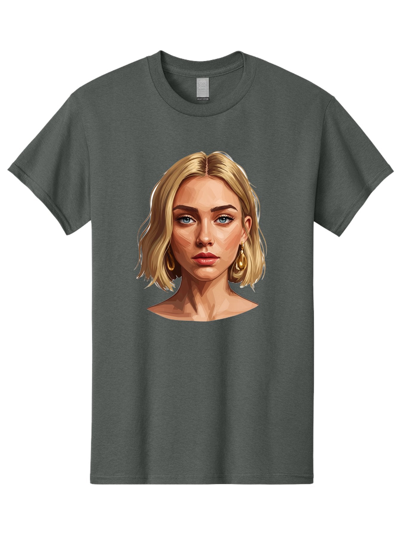 Blonde-Woman-Portrait-2 Men'S Graphic Tee, 100% Cotton, Comfortable Casual Summer Wear, Machine Washable, Blonde Woman, Blue Eyes, Gold Earrings, Digital Illustration, Portrait, Beauty, Fashion, Modern Style, Chic Look Bac639 13