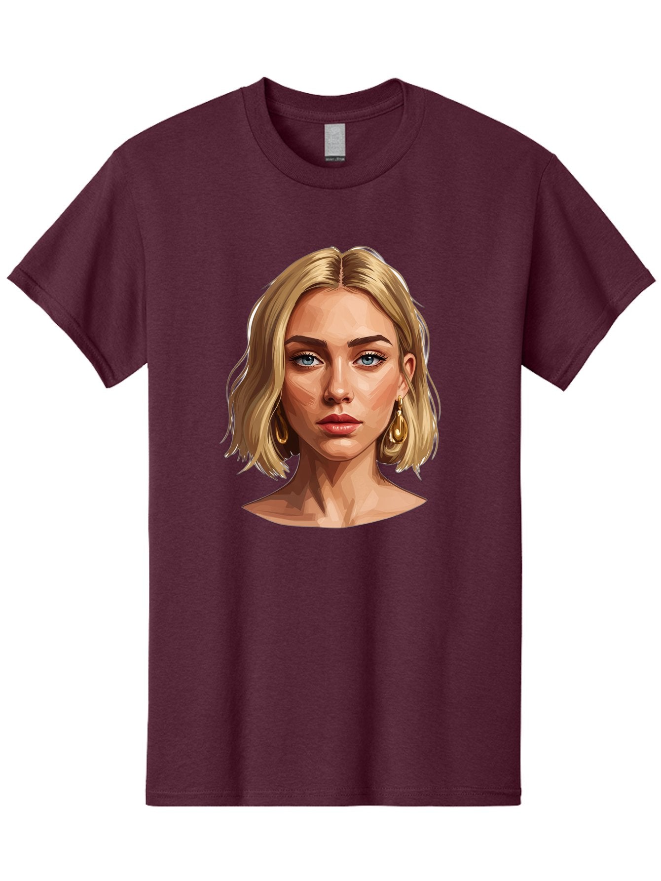 Blonde-Woman-Portrait-2 Men'S Graphic Tee, 100% Cotton, Comfortable Casual Summer Wear, Machine Washable, Blonde Woman, Blue Eyes, Gold Earrings, Digital Illustration, Portrait, Beauty, Fashion, Modern Style, Chic Look Bac639 14