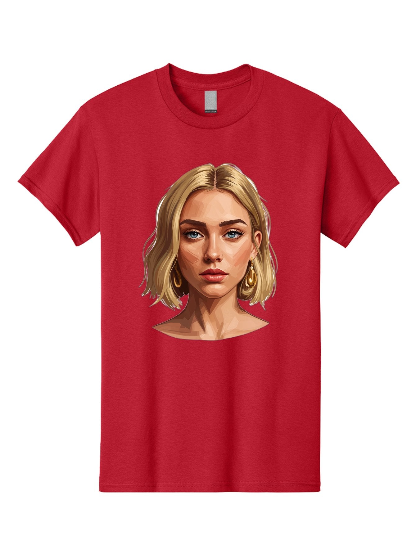 Blonde-Woman-Portrait-2 Men'S Graphic Tee, 100% Cotton, Comfortable Casual Summer Wear, Machine Washable, Blonde Woman, Blue Eyes, Gold Earrings, Digital Illustration, Portrait, Beauty, Fashion, Modern Style, Chic Look Bac639 15