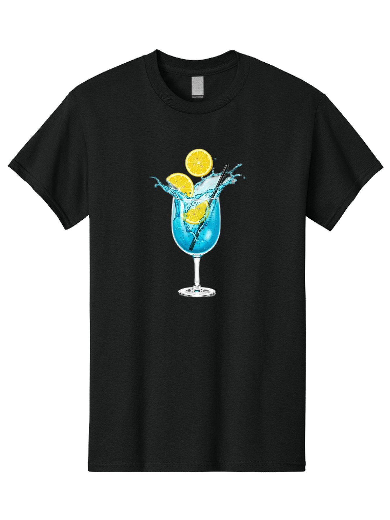 Blue-Cocktail Men'S Graphic Tee, 100% Cotton, Comfortable Casual Summer Wear, Machine Washable, Refreshing Cocktail, Blue Drink, Citrus Slices, Black Straw, Splashing Water, Summer Vibes, Cocktail Hour, Citrusy Flavors Bac641 9