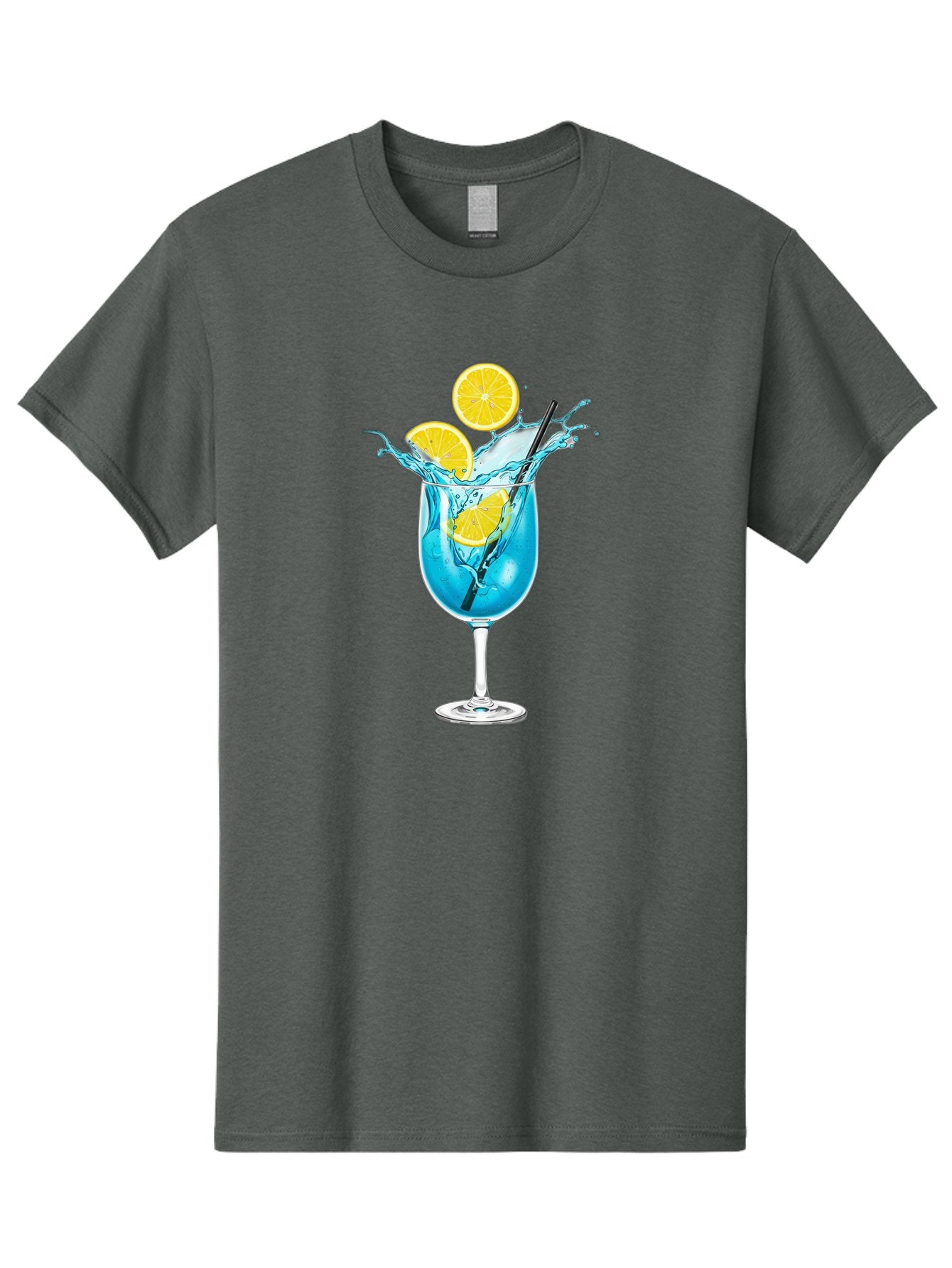 Blue-Cocktail Men'S Graphic Tee, 100% Cotton, Comfortable Casual Summer Wear, Machine Washable, Refreshing Cocktail, Blue Drink, Citrus Slices, Black Straw, Splashing Water, Summer Vibes, Cocktail Hour, Citrusy Flavors Bac641 7