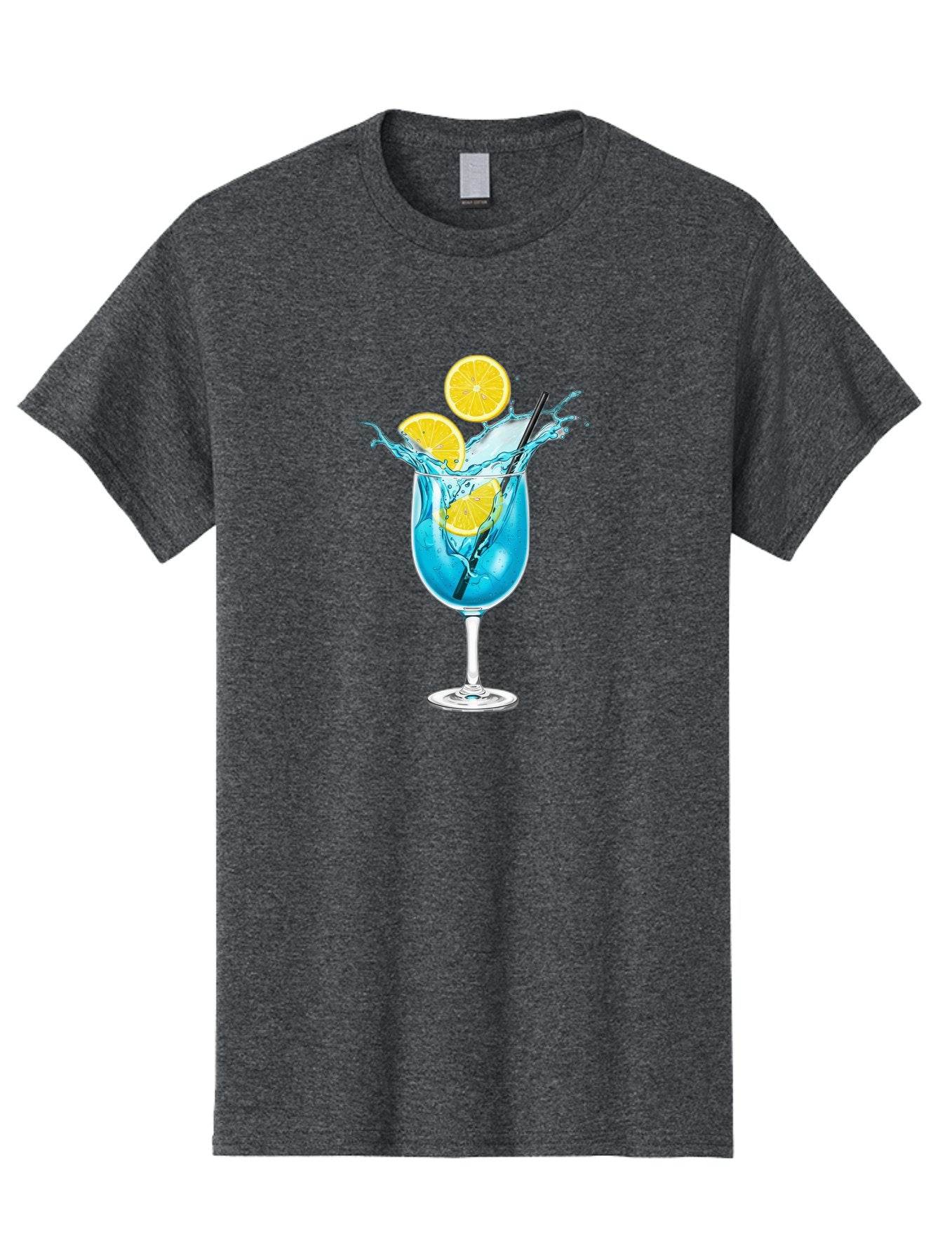 Blue-Cocktail Men'S Graphic Tee, 100% Cotton, Comfortable Casual Summer Wear, Machine Washable, Refreshing Cocktail, Blue Drink, Citrus Slices, Black Straw, Splashing Water, Summer Vibes, Cocktail Hour, Citrusy Flavors Bac641 3