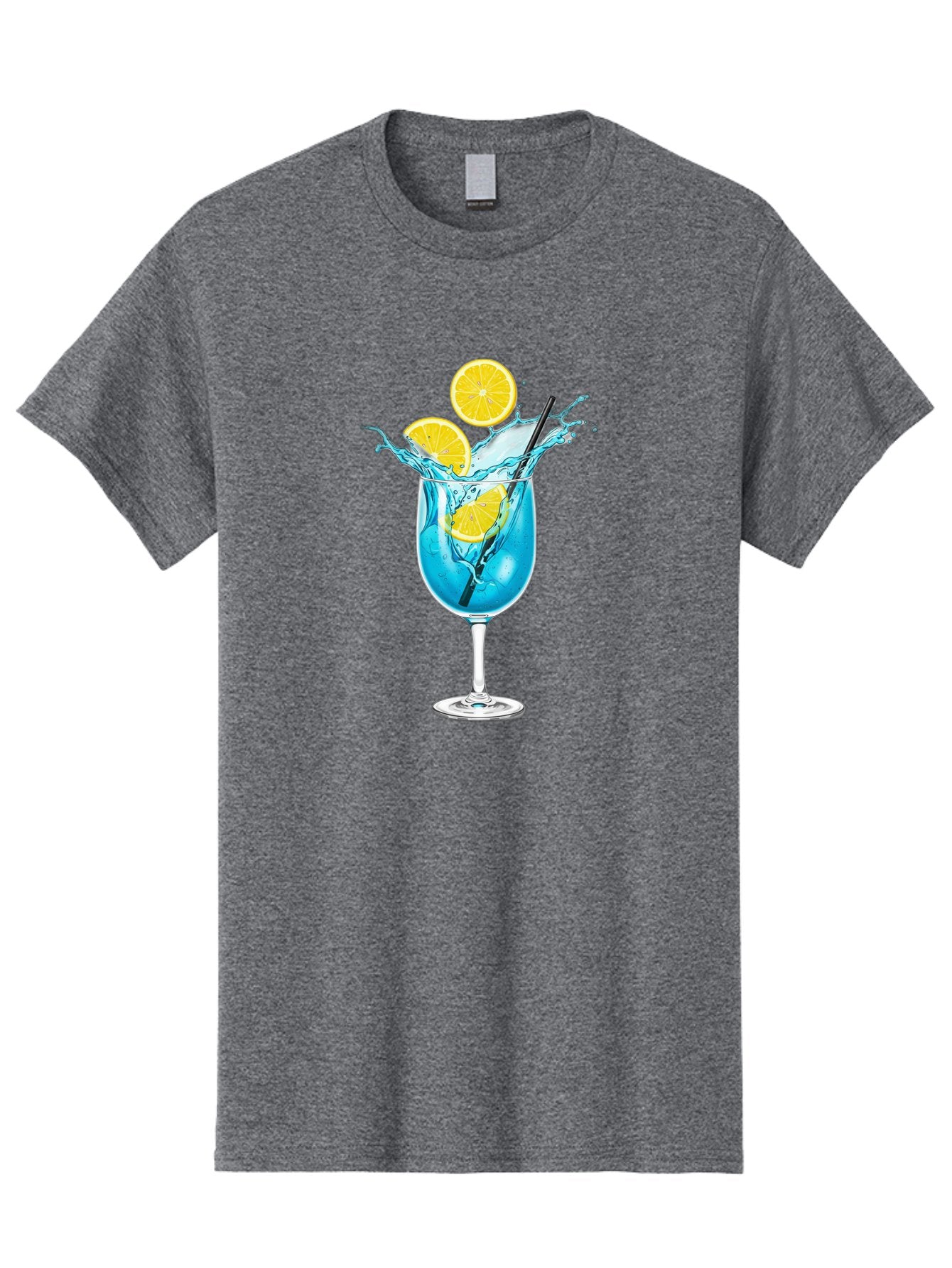 Blue-Cocktail Men'S Graphic Tee, 100% Cotton, Comfortable Casual Summer Wear, Machine Washable, Refreshing Cocktail, Blue Drink, Citrus Slices, Black Straw, Splashing Water, Summer Vibes, Cocktail Hour, Citrusy Flavors Bac641 6