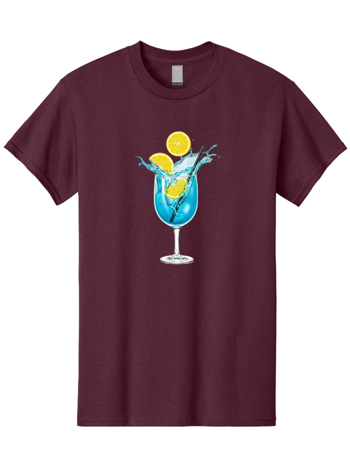 Blue-Cocktail Men'S Graphic Tee, 100% Cotton, Comfortable Casual Summer Wear, Machine Washable, Refreshing Cocktail, Blue Drink, Citrus Slices, Black Straw, Splashing Water, Summer Vibes, Cocktail Hour, Citrusy Flavors Bac641 5