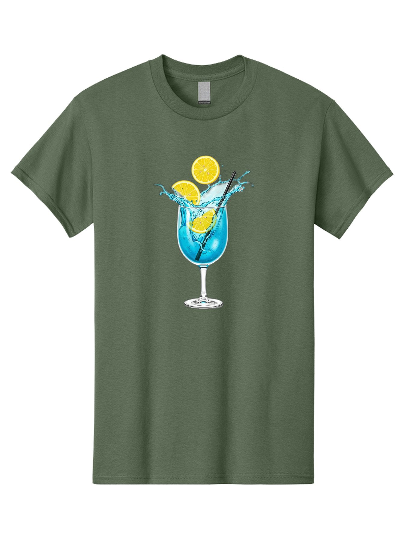 Blue-Cocktail Men'S Graphic Tee, 100% Cotton, Comfortable Casual Summer Wear, Machine Washable, Refreshing Cocktail, Blue Drink, Citrus Slices, Black Straw, Splashing Water, Summer Vibes, Cocktail Hour, Citrusy Flavors Bac641 10