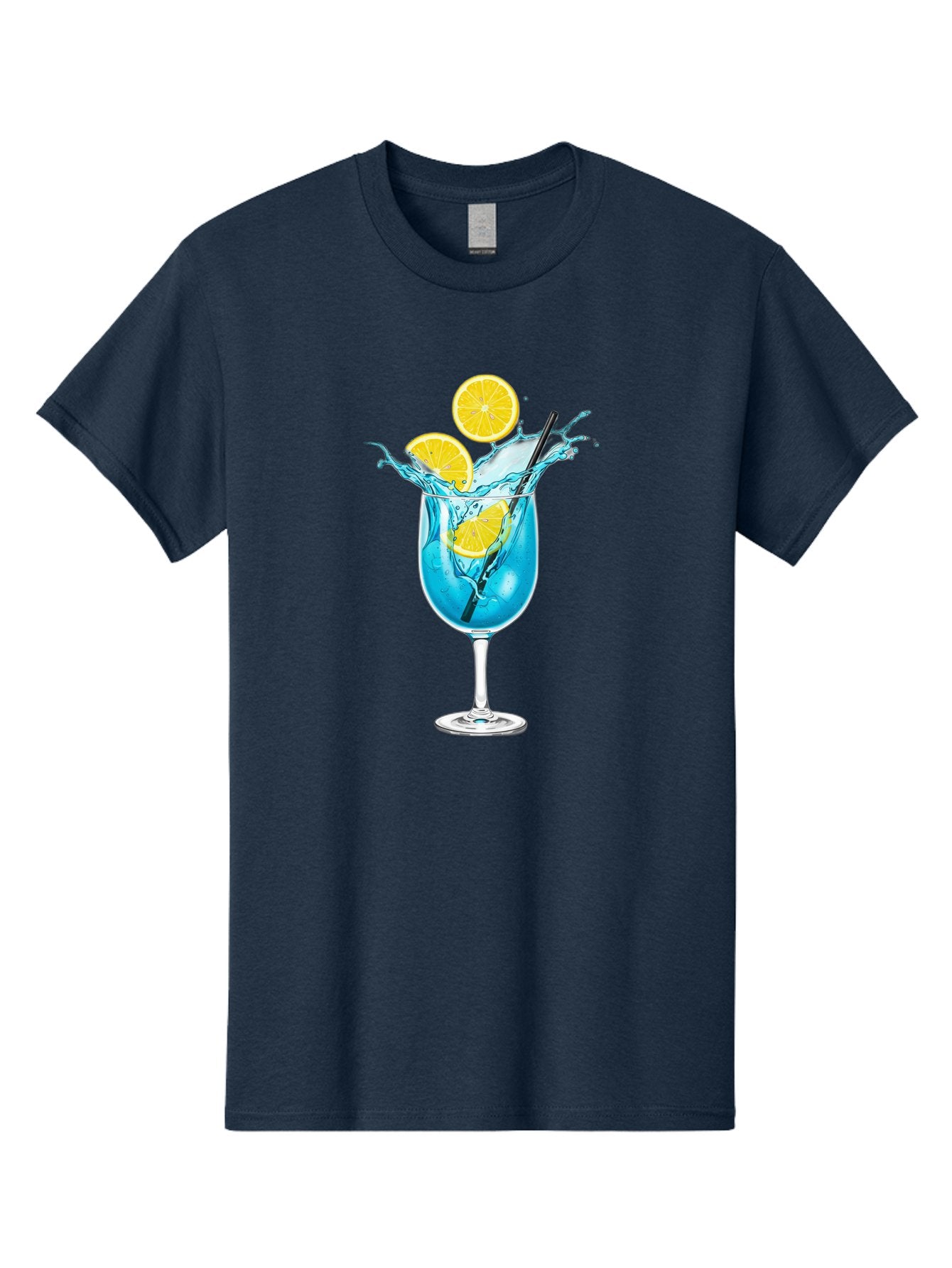 Blue-Cocktail Men'S Graphic Tee, 100% Cotton, Comfortable Casual Summer Wear, Machine Washable, Refreshing Cocktail, Blue Drink, Citrus Slices, Black Straw, Splashing Water, Summer Vibes, Cocktail Hour, Citrusy Flavors Bac641 4