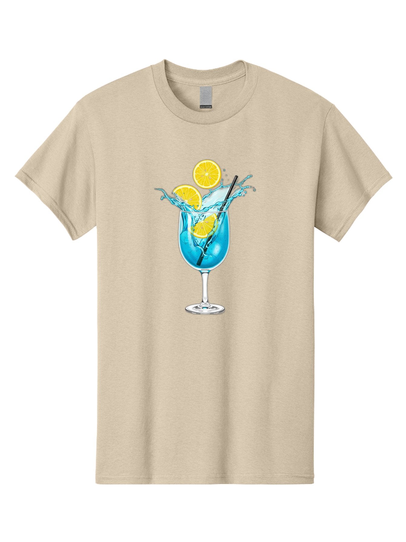 Blue-Cocktail Men'S Graphic Tee, 100% Cotton, Comfortable Casual Summer Wear, Machine Washable, Refreshing Cocktail, Blue Drink, Citrus Slices, Black Straw, Splashing Water, Summer Vibes, Cocktail Hour, Citrusy Flavors Bac641 12
