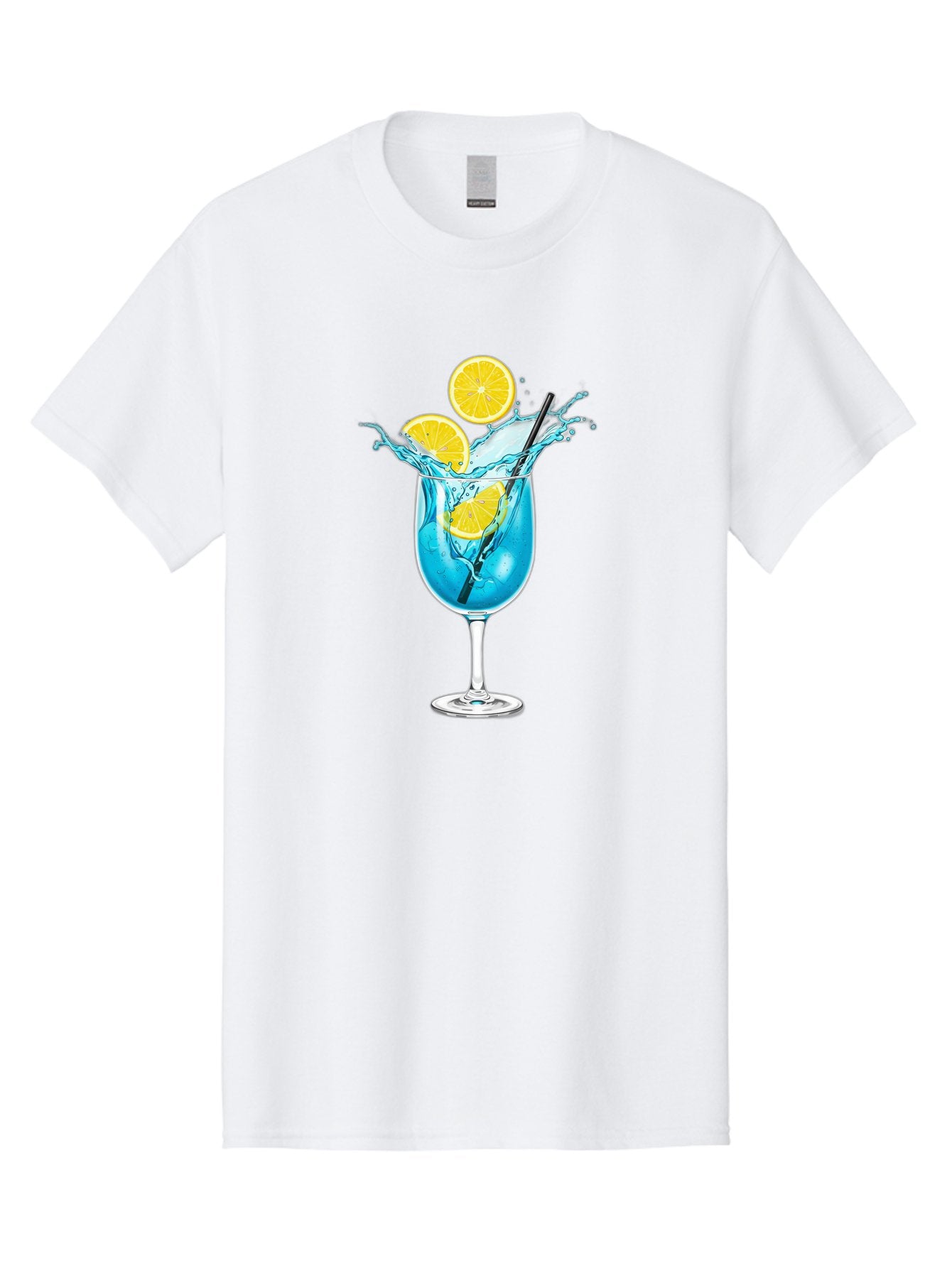 Blue-Cocktail Men'S Graphic Tee, 100% Cotton, Comfortable Casual Summer Wear, Machine Washable, Refreshing Cocktail, Blue Drink, Citrus Slices, Black Straw, Splashing Water, Summer Vibes, Cocktail Hour, Citrusy Flavors Bac641 8