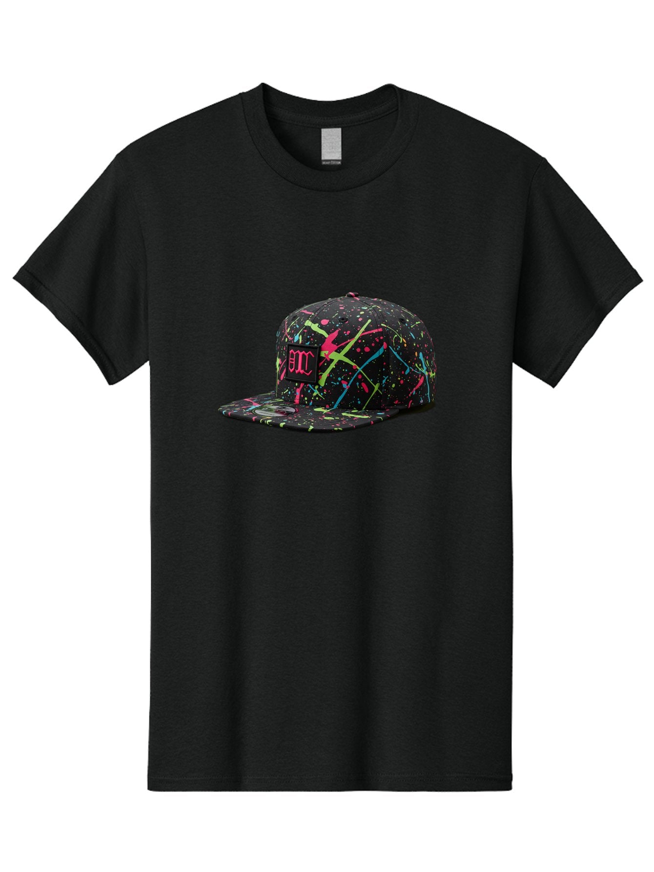 Bmc-Paint-Splatter-Baseball-Cap Men'S Graphic Tee, 100% Cotton, Comfortable Casual Summer Wear, Machine Washable, Splatter Cap, Streetwear Fashion, Bold Design, Neon Colors, Trendy Hat, Emc Logo, Vibrant Splatters, Urban Style, Edgy Caps Bac642 4