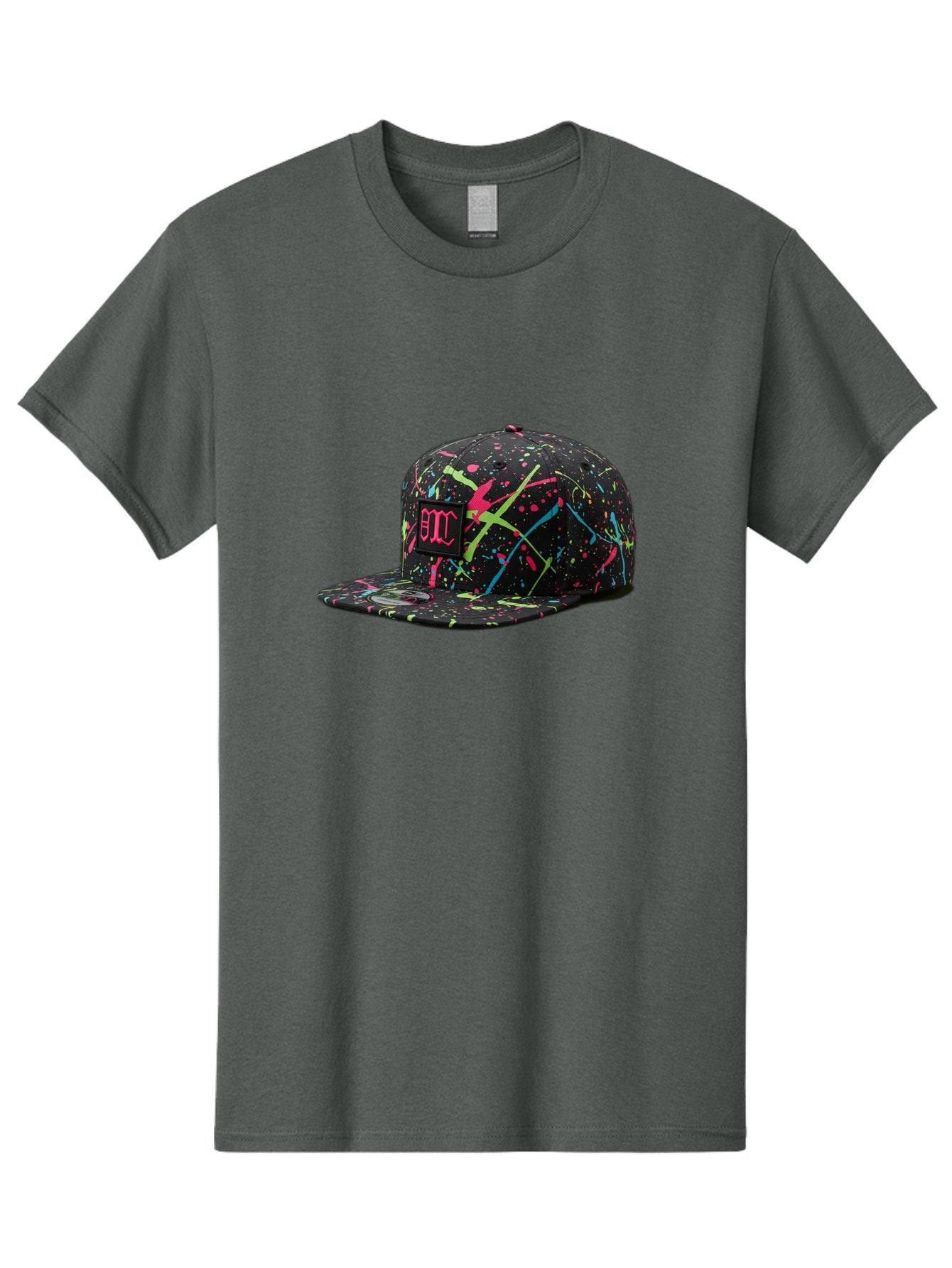 Bmc-Paint-Splatter-Baseball-Cap Men'S Graphic Tee, 100% Cotton, Comfortable Casual Summer Wear, Machine Washable, Splatter Cap, Streetwear Fashion, Bold Design, Neon Colors, Trendy Hat, Emc Logo, Vibrant Splatters, Urban Style, Edgy Caps Bac642 3