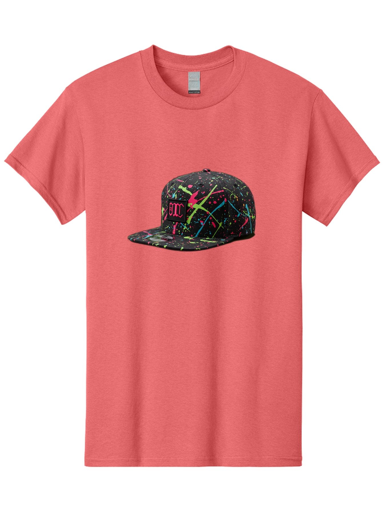 Bmc-Paint-Splatter-Baseball-Cap Men'S Graphic Tee, 100% Cotton, Comfortable Casual Summer Wear, Machine Washable, Splatter Cap, Streetwear Fashion, Bold Design, Neon Colors, Trendy Hat, Emc Logo, Vibrant Splatters, Urban Style, Edgy Caps Bac642 14