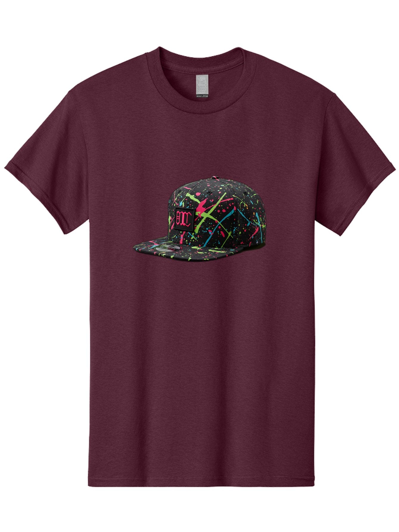Bmc-Paint-Splatter-Baseball-Cap Men'S Graphic Tee, 100% Cotton, Comfortable Casual Summer Wear, Machine Washable, Splatter Cap, Streetwear Fashion, Bold Design, Neon Colors, Trendy Hat, Emc Logo, Vibrant Splatters, Urban Style, Edgy Caps Bac642 7