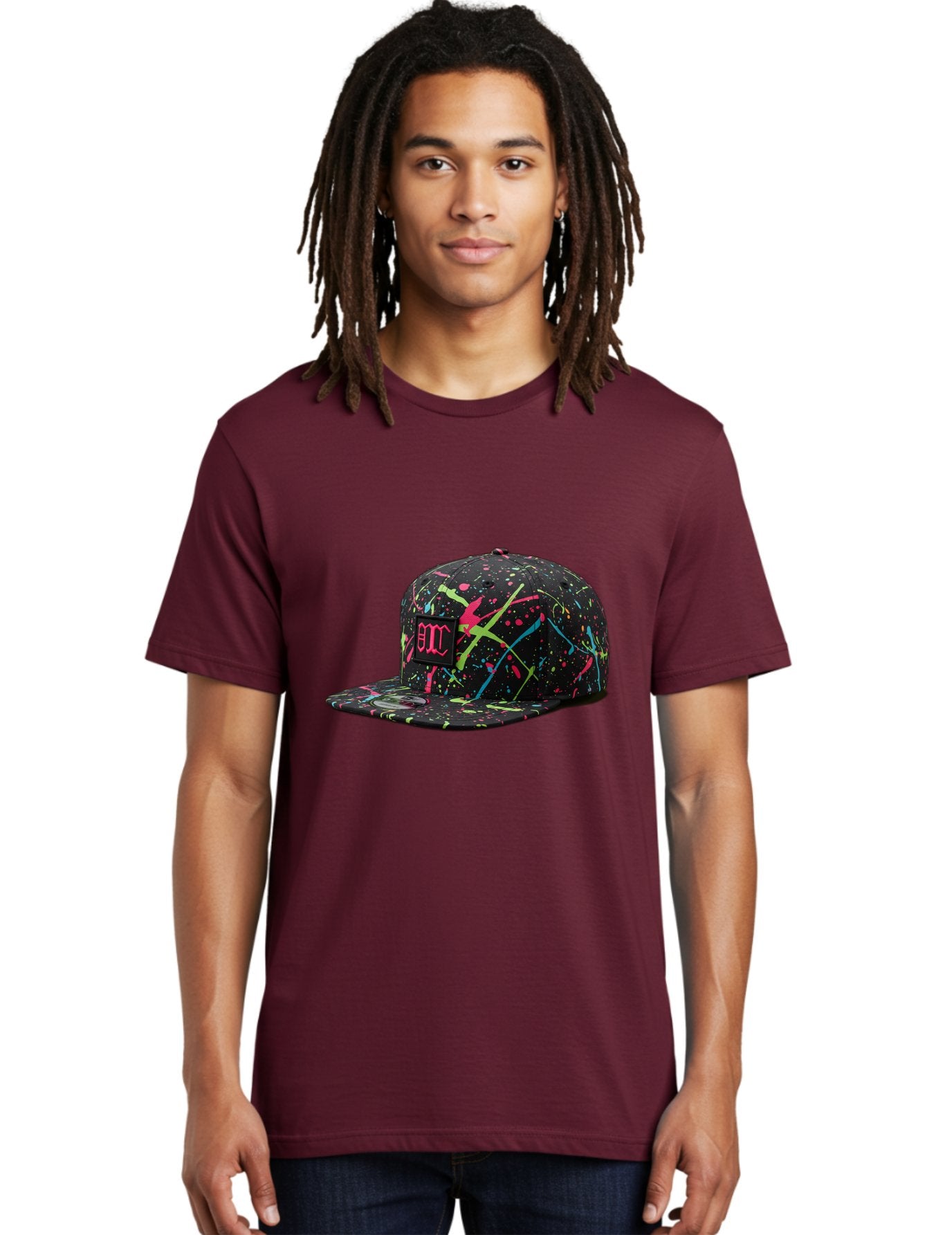 Bmc-Paint-Splatter-Baseball-Cap Men'S Graphic Tee, 100% Cotton, Comfortable Casual Summer Wear, Machine Washable, Splatter Cap, Streetwear Fashion, Bold Design, Neon Colors, Trendy Hat, Emc Logo, Vibrant Splatters, Urban Style, Edgy Caps Bac642 16