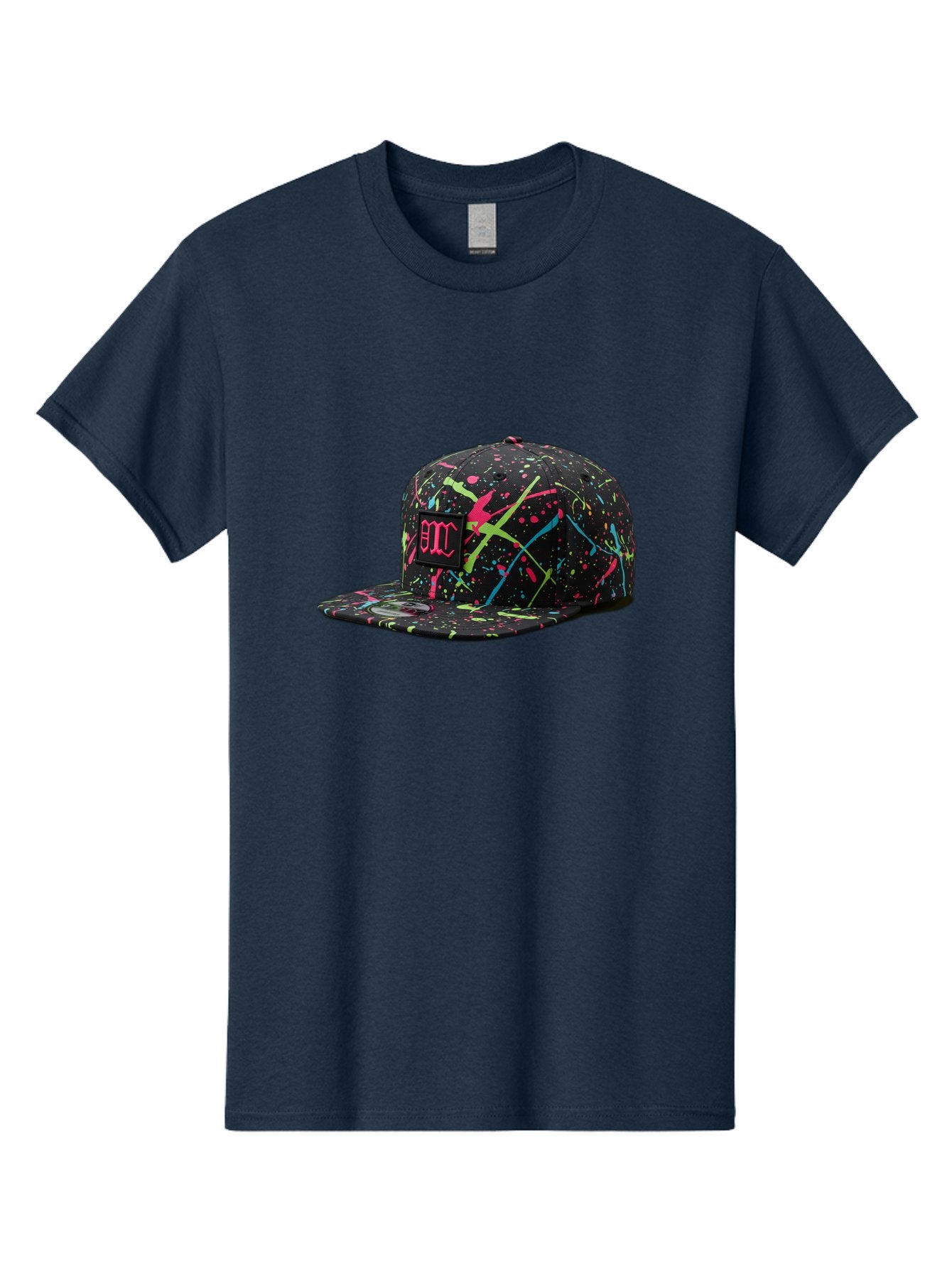 Bmc-Paint-Splatter-Baseball-Cap Men'S Graphic Tee, 100% Cotton, Comfortable Casual Summer Wear, Machine Washable, Splatter Cap, Streetwear Fashion, Bold Design, Neon Colors, Trendy Hat, Emc Logo, Vibrant Splatters, Urban Style, Edgy Caps Bac642