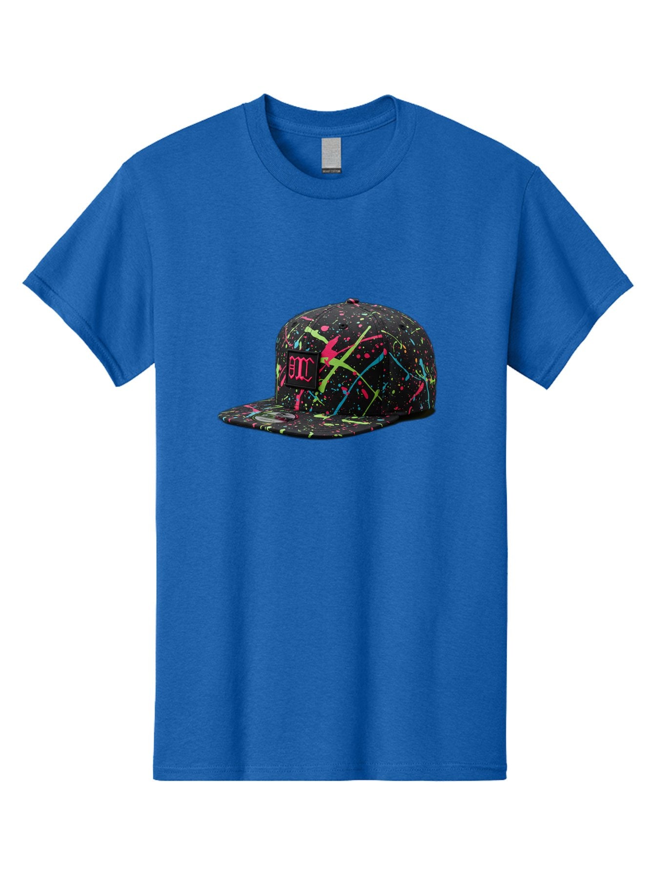 Bmc-Paint-Splatter-Baseball-Cap Men'S Graphic Tee, 100% Cotton, Comfortable Casual Summer Wear, Machine Washable, Splatter Cap, Streetwear Fashion, Bold Design, Neon Colors, Trendy Hat, Emc Logo, Vibrant Splatters, Urban Style, Edgy Caps Bac642 11