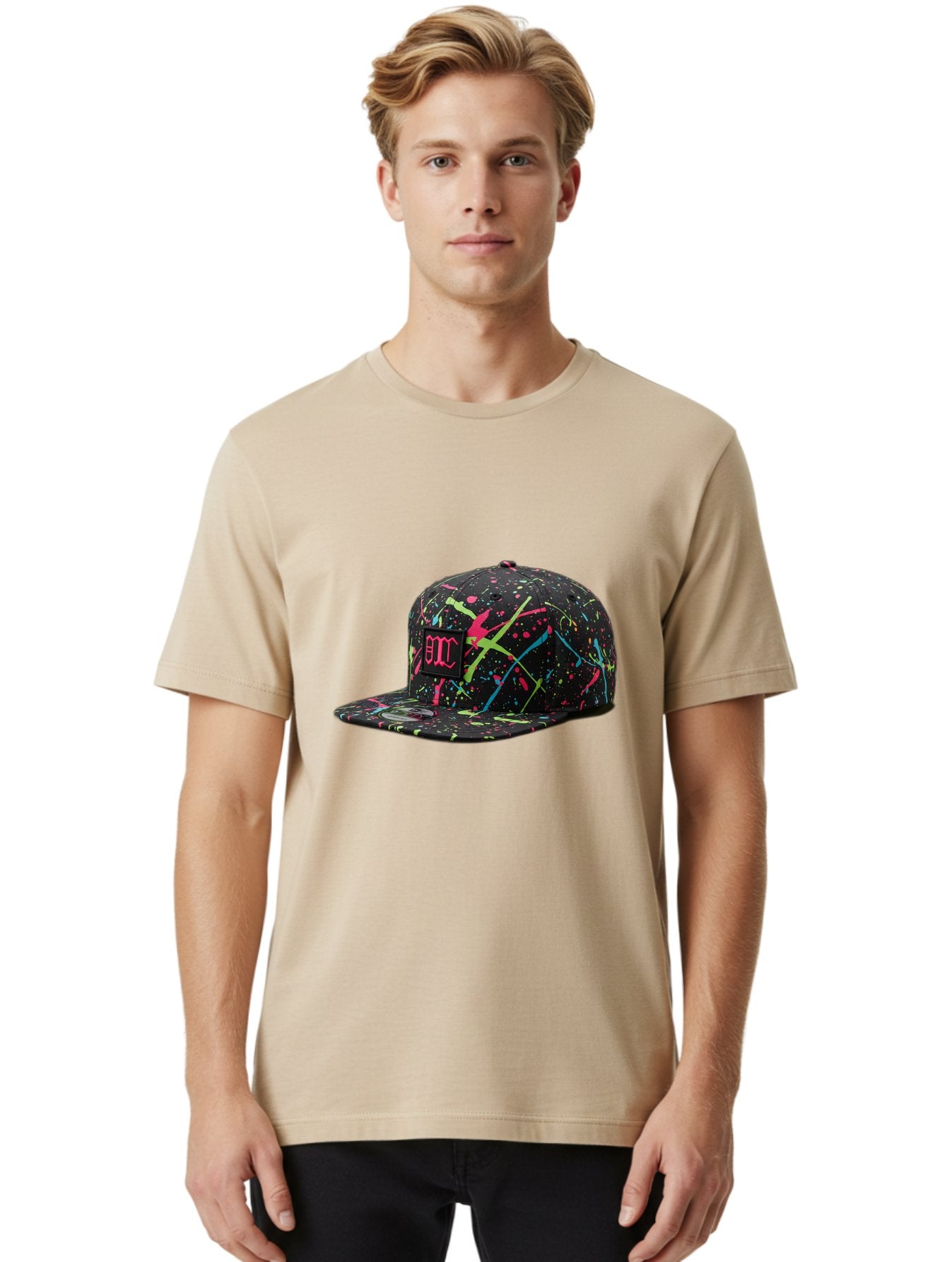 Bmc-Paint-Splatter-Baseball-Cap Men'S Graphic Tee, 100% Cotton, Comfortable Casual Summer Wear, Machine Washable, Splatter Cap, Streetwear Fashion, Bold Design, Neon Colors, Trendy Hat, Emc Logo, Vibrant Splatters, Urban Style, Edgy Caps Bac642 17