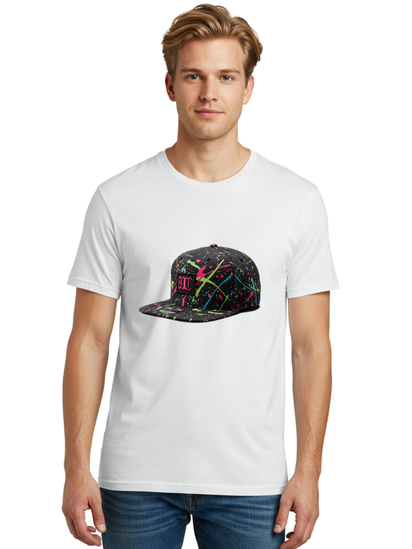 Bmc-Paint-Splatter-Baseball-Cap Men'S Graphic Tee, 100% Cotton, Comfortable Casual Summer Wear, Machine Washable, Splatter Cap, Streetwear Fashion, Bold Design, Neon Colors, Trendy Hat, Emc Logo, Vibrant Splatters, Urban Style, Edgy Caps Bac642 19