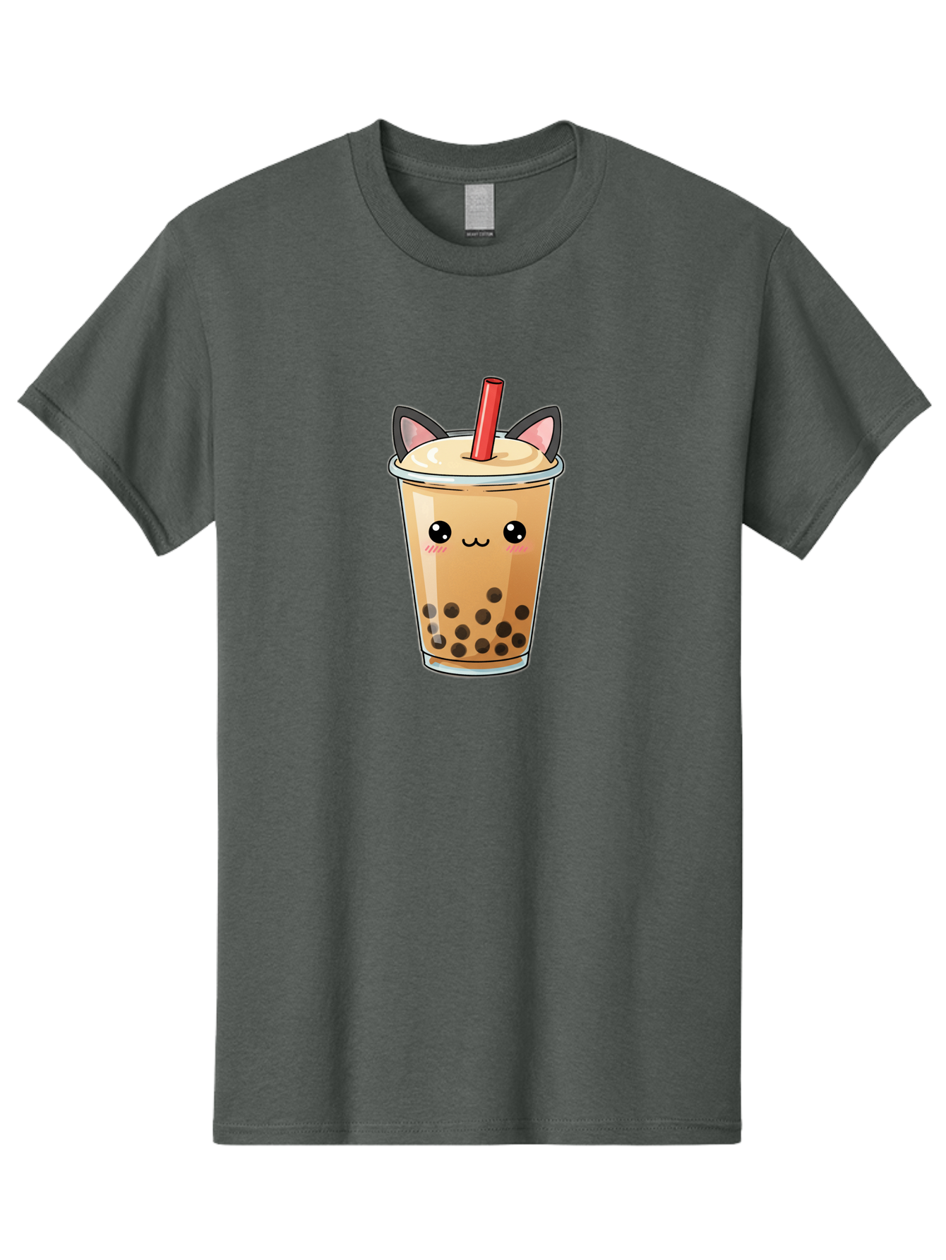 Boba-Cat Men'S Graphic Tee, 100% Cotton, Comfortable Casual Summer Wear, Machine Washable, Boba Tea, Milk Tea, Bubble Tea, Kawaii Culture, Cute Drink, Cartoon Character, Red Straw, Black Boba, Adorable Face, Anime Style, Tea Lover, Bac643 9