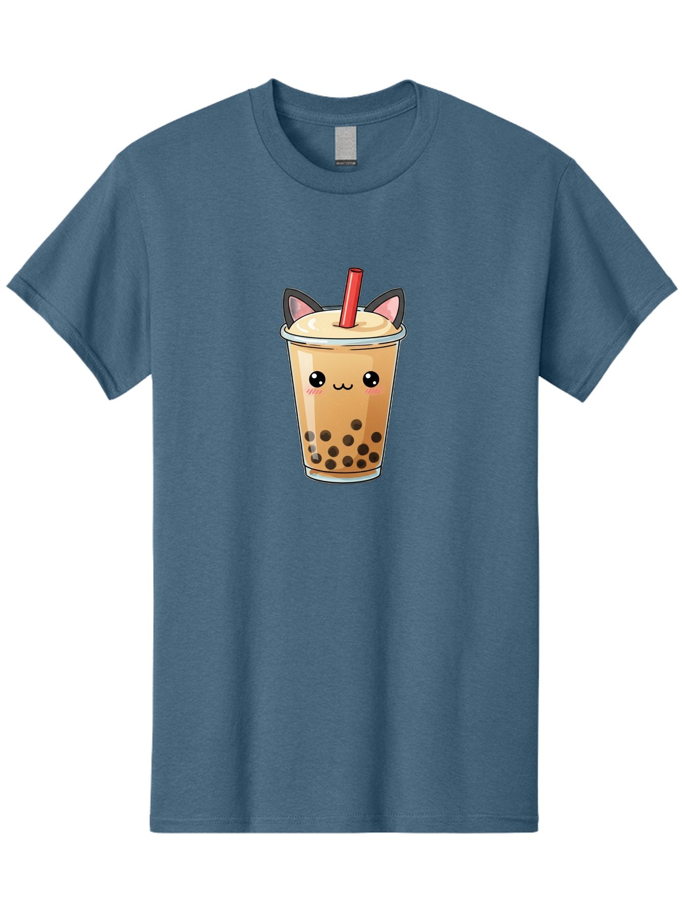 Boba-Cat Men'S Graphic Tee, 100% Cotton, Comfortable Casual Summer Wear, Machine Washable, Boba Tea, Milk Tea, Bubble Tea, Kawaii Culture, Cute Drink, Cartoon Character, Red Straw, Black Boba, Adorable Face, Anime Style, Tea Lover, Bac643 11