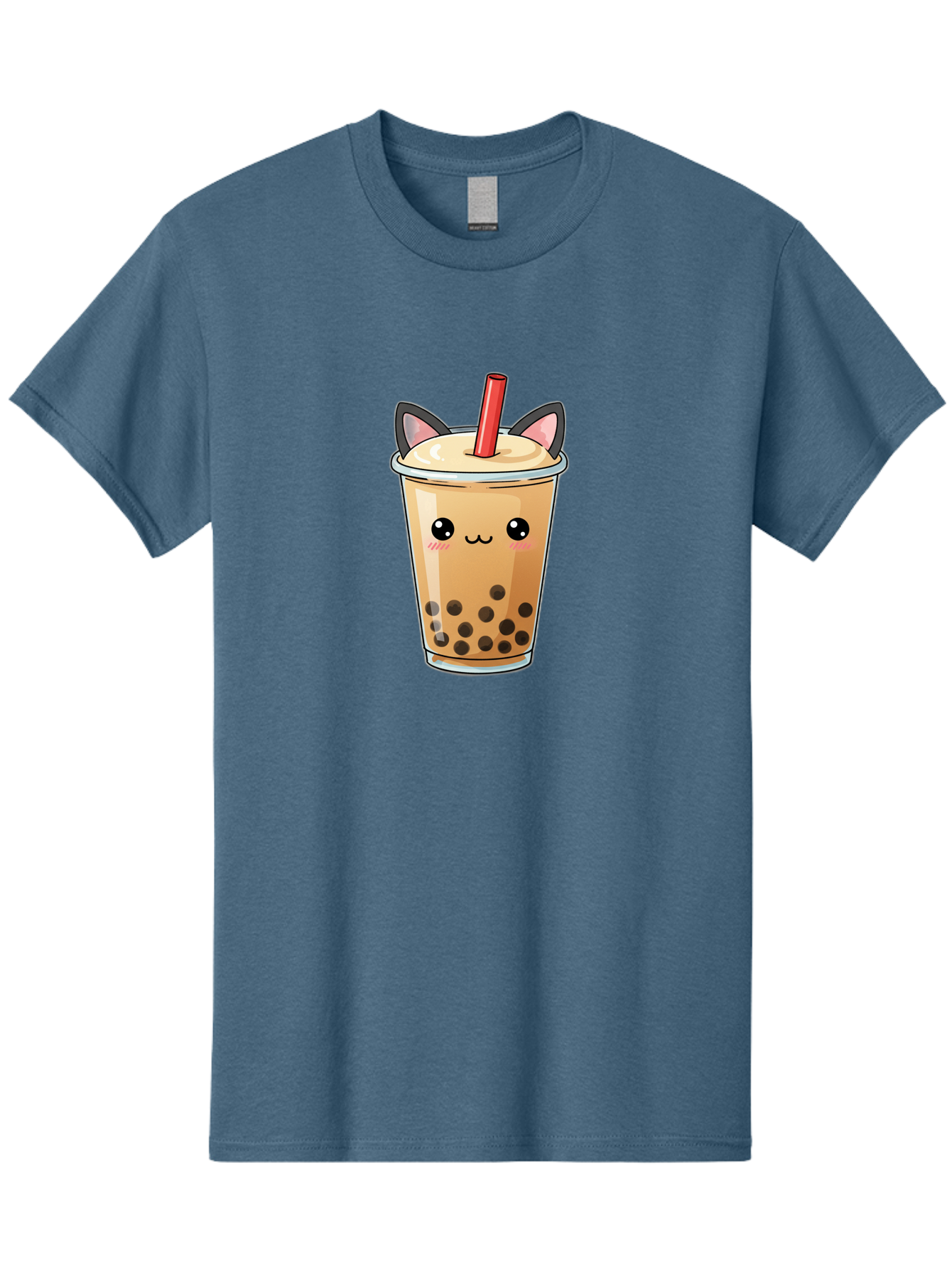 Boba-Cat Men'S Graphic Tee, 100% Cotton, Comfortable Casual Summer Wear, Machine Washable, Boba Tea, Milk Tea, Bubble Tea, Kawaii Culture, Cute Drink, Cartoon Character, Red Straw, Black Boba, Adorable Face, Anime Style, Tea Lover, Bac643 4