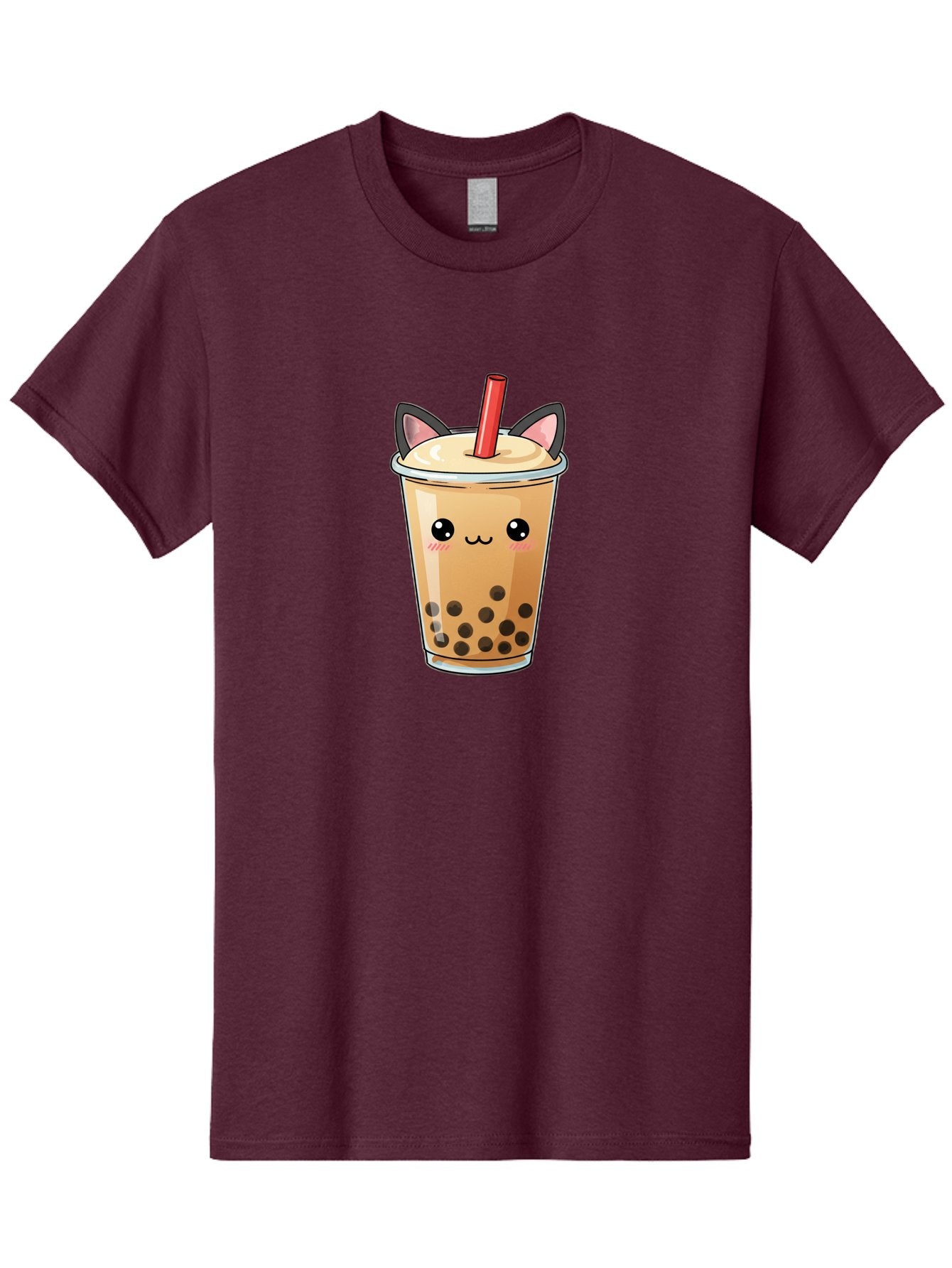 Boba-Cat Men'S Graphic Tee, 100% Cotton, Comfortable Casual Summer Wear, Machine Washable, Boba Tea, Milk Tea, Bubble Tea, Kawaii Culture, Cute Drink, Cartoon Character, Red Straw, Black Boba, Adorable Face, Anime Style, Tea Lover, Bac643 15