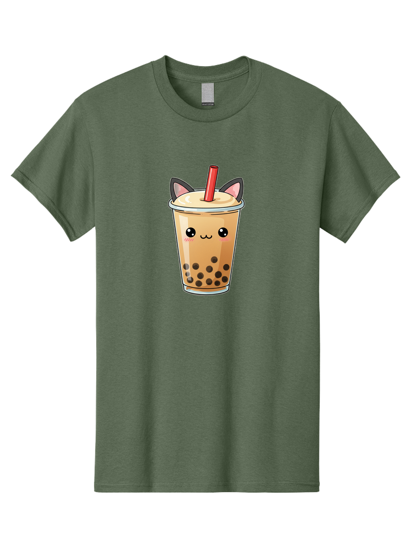 Boba-Cat Men'S Graphic Tee, 100% Cotton, Comfortable Casual Summer Wear, Machine Washable, Boba Tea, Milk Tea, Bubble Tea, Kawaii Culture, Cute Drink, Cartoon Character, Red Straw, Black Boba, Adorable Face, Anime Style, Tea Lover, Bac643 8