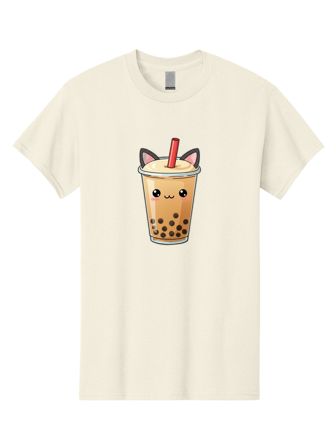 Boba-Cat Men'S Graphic Tee, 100% Cotton, Comfortable Casual Summer Wear, Machine Washable, Boba Tea, Milk Tea, Bubble Tea, Kawaii Culture, Cute Drink, Cartoon Character, Red Straw, Black Boba, Adorable Face, Anime Style, Tea Lover, Bac643 9