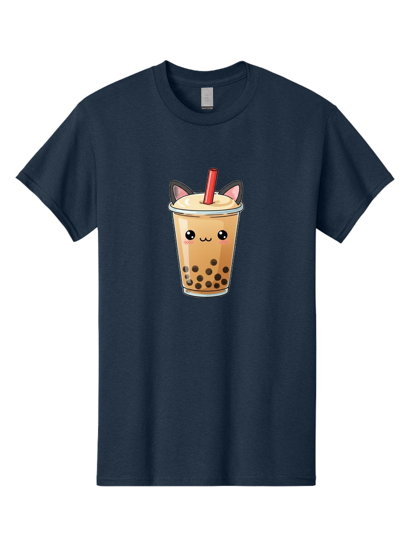 Boba-Cat Men'S Graphic Tee, 100% Cotton, Comfortable Casual Summer Wear, Machine Washable, Boba Tea, Milk Tea, Bubble Tea, Kawaii Culture, Cute Drink, Cartoon Character, Red Straw, Black Boba, Adorable Face, Anime Style, Tea Lover, Bac643 8