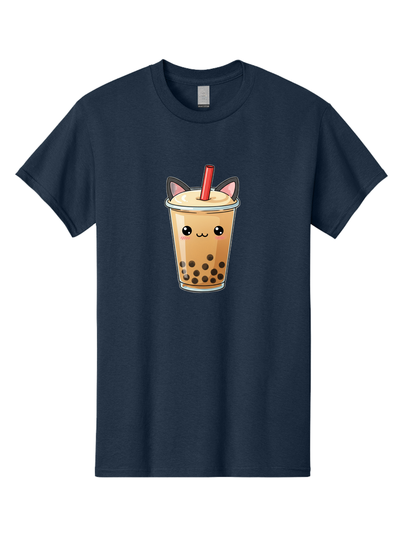 Boba-Cat Men'S Graphic Tee, 100% Cotton, Comfortable Casual Summer Wear, Machine Washable, Boba Tea, Milk Tea, Bubble Tea, Kawaii Culture, Cute Drink, Cartoon Character, Red Straw, Black Boba, Adorable Face, Anime Style, Tea Lover, Bac643 6