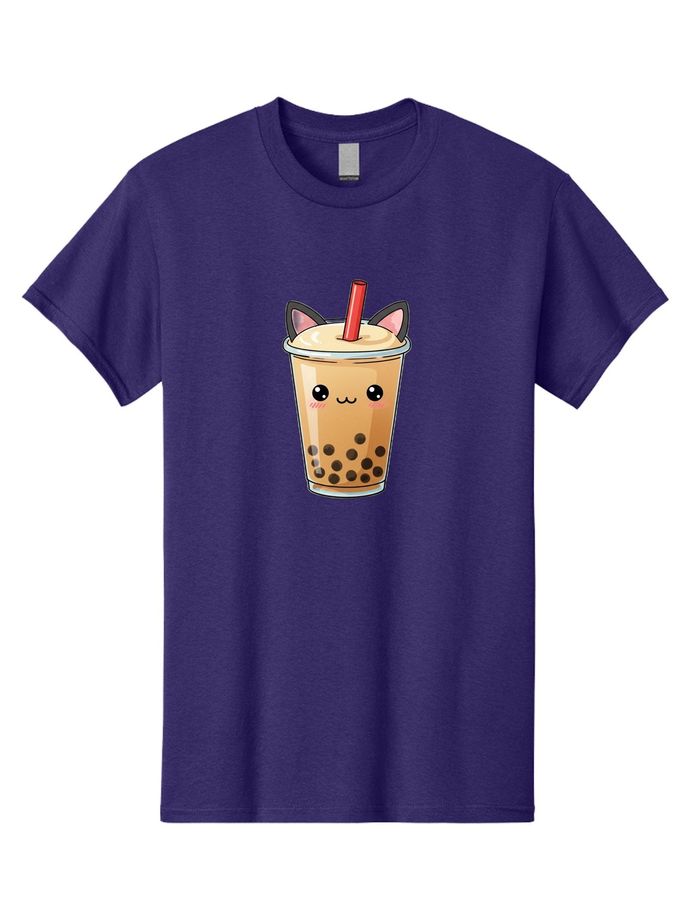 Boba-Cat Men'S Graphic Tee, 100% Cotton, Comfortable Casual Summer Wear, Machine Washable, Boba Tea, Milk Tea, Bubble Tea, Kawaii Culture, Cute Drink, Cartoon Character, Red Straw, Black Boba, Adorable Face, Anime Style, Tea Lover, Bac643 10