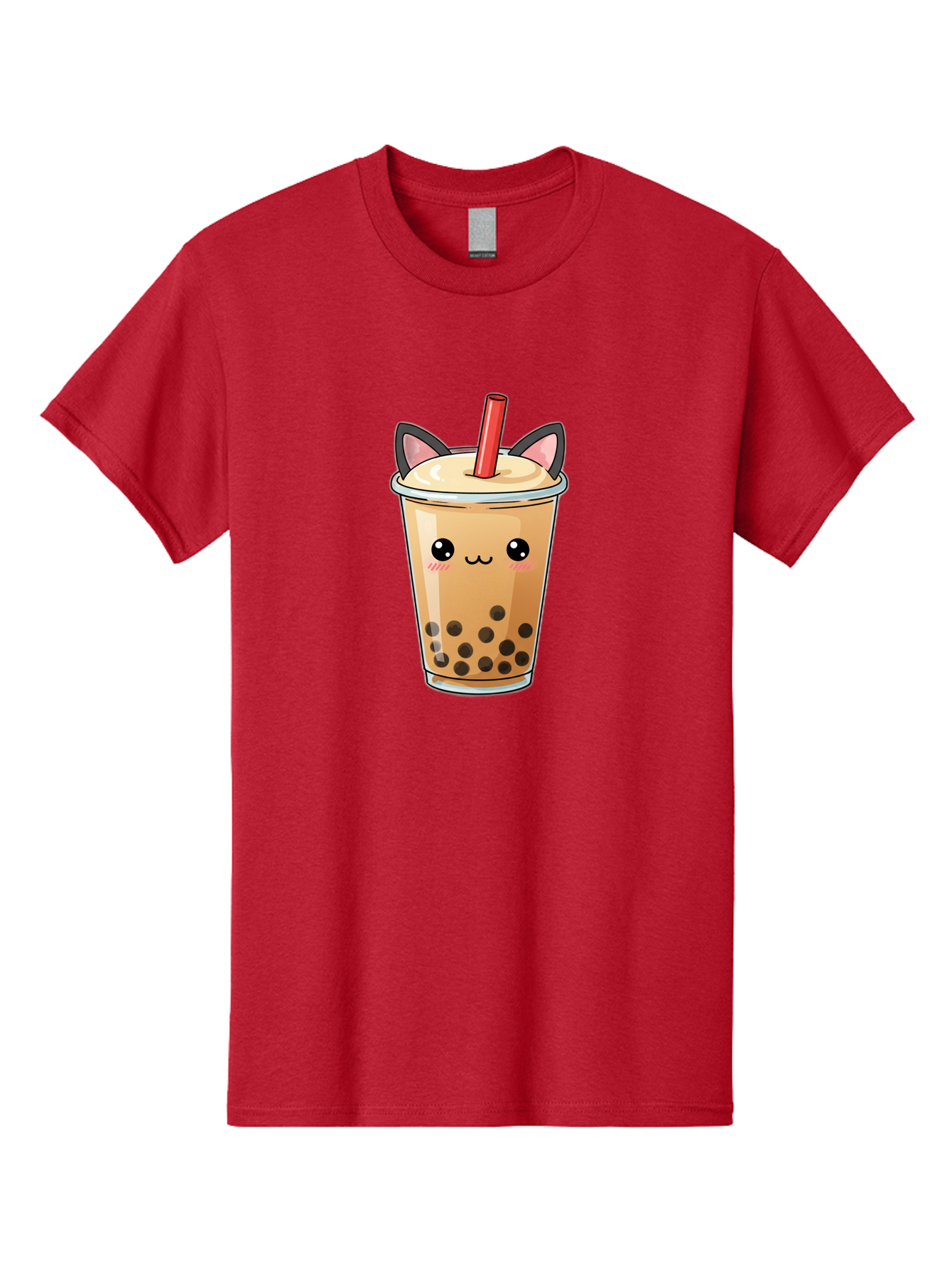 Boba-Cat Men'S Graphic Tee, 100% Cotton, Comfortable Casual Summer Wear, Machine Washable, Boba Tea, Milk Tea, Bubble Tea, Kawaii Culture, Cute Drink, Cartoon Character, Red Straw, Black Boba, Adorable Face, Anime Style, Tea Lover, Bac643 12