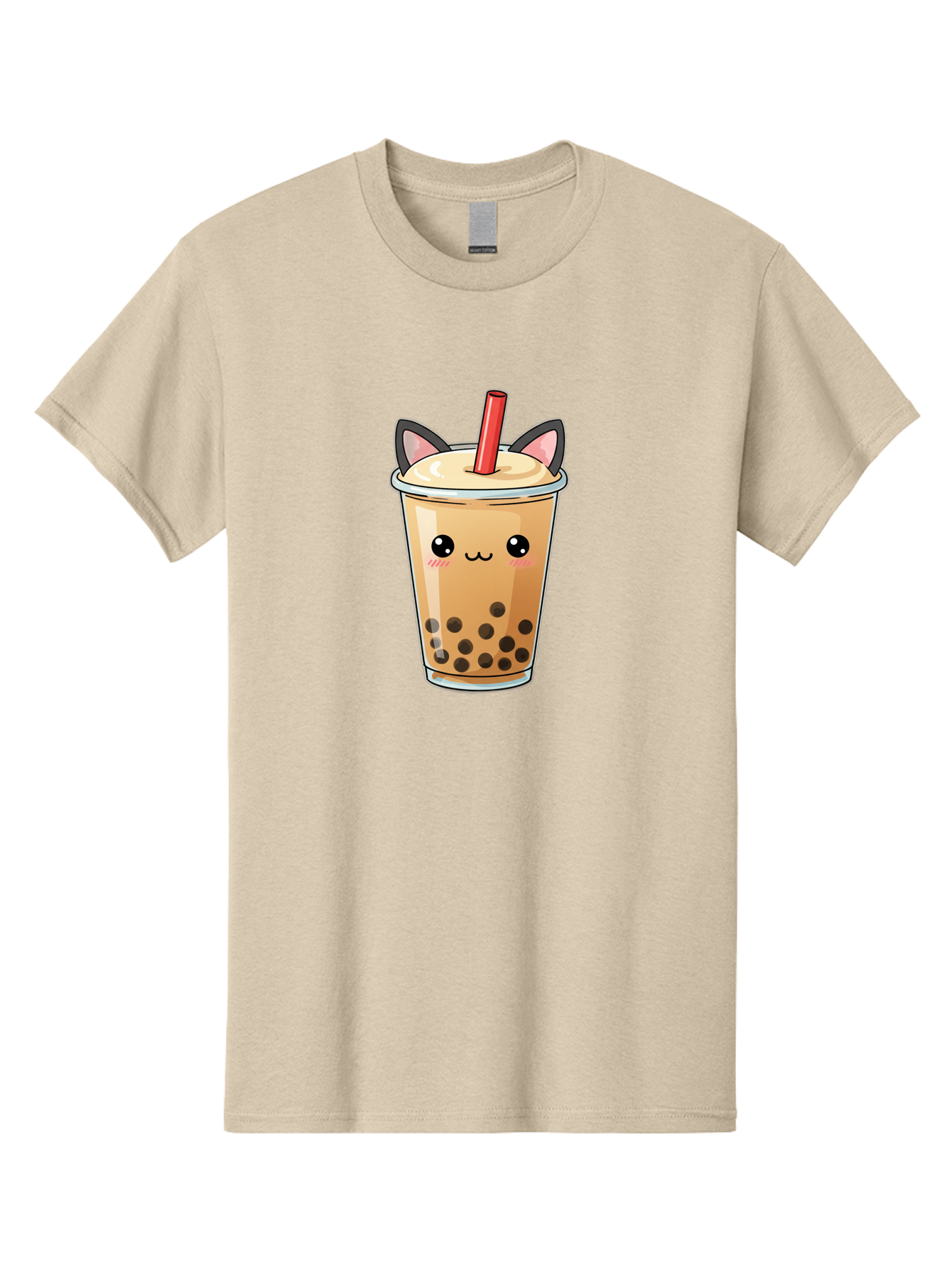 Boba-Cat Men'S Graphic Tee, 100% Cotton, Comfortable Casual Summer Wear, Machine Washable, Boba Tea, Milk Tea, Bubble Tea, Kawaii Culture, Cute Drink, Cartoon Character, Red Straw, Black Boba, Adorable Face, Anime Style, Tea Lover, Bac643 13