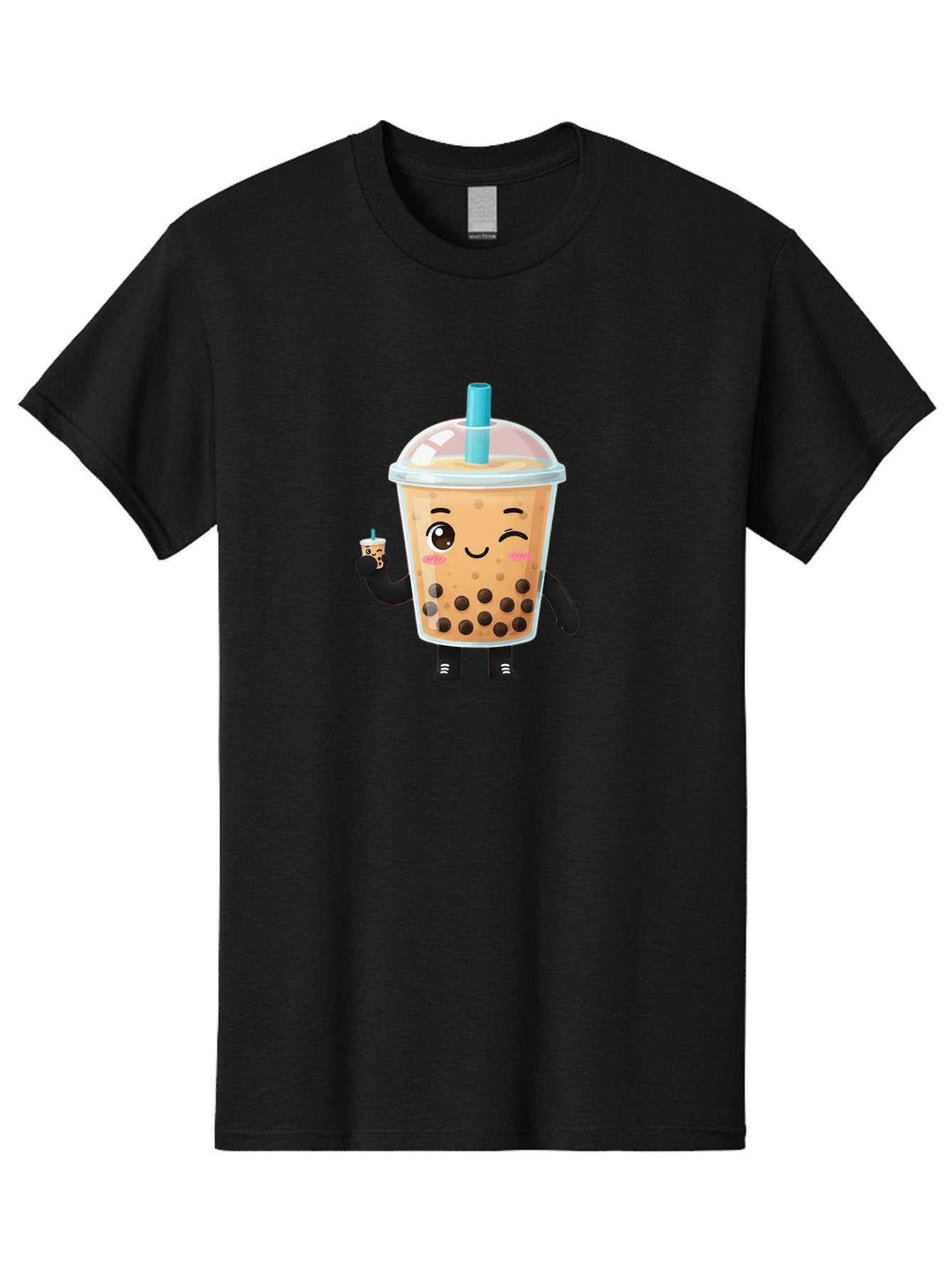 Boba-Character Men'S Graphic Tee, 100% Cotton, Comfortable Casual Summer Wear, Machine Washable, Boba Tea, Bubble Tea, Cute Character, Smiling Cup, Black Boba, Tea Drink, Beverage Character, Happy Face, Cartoon Style, Tea Lover Bac644 4