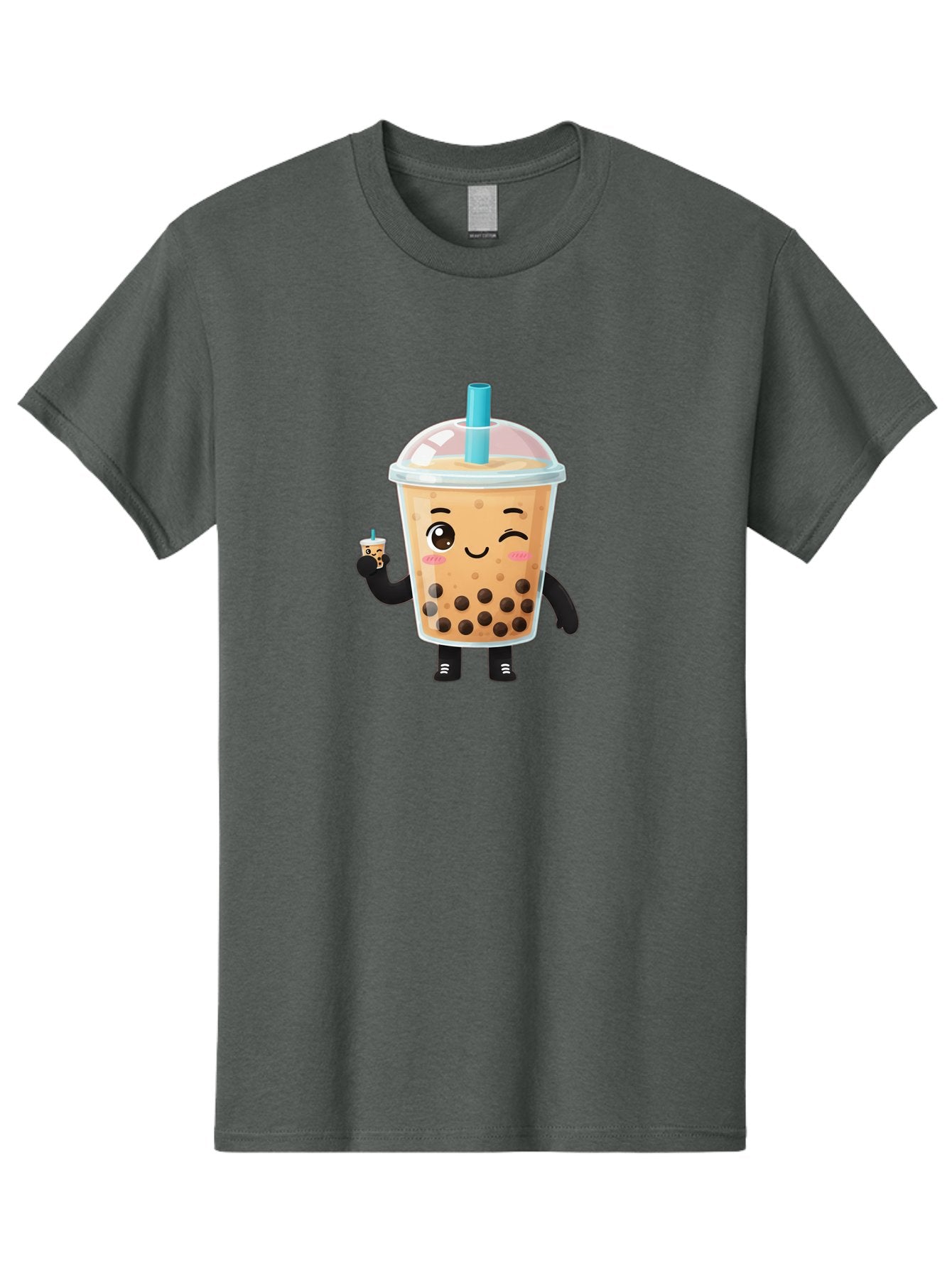 Boba-Character Men'S Graphic Tee, 100% Cotton, Comfortable Casual Summer Wear, Machine Washable, Boba Tea, Bubble Tea, Cute Character, Smiling Cup, Black Boba, Tea Drink, Beverage Character, Happy Face, Cartoon Style, Tea Lover Bac644 5