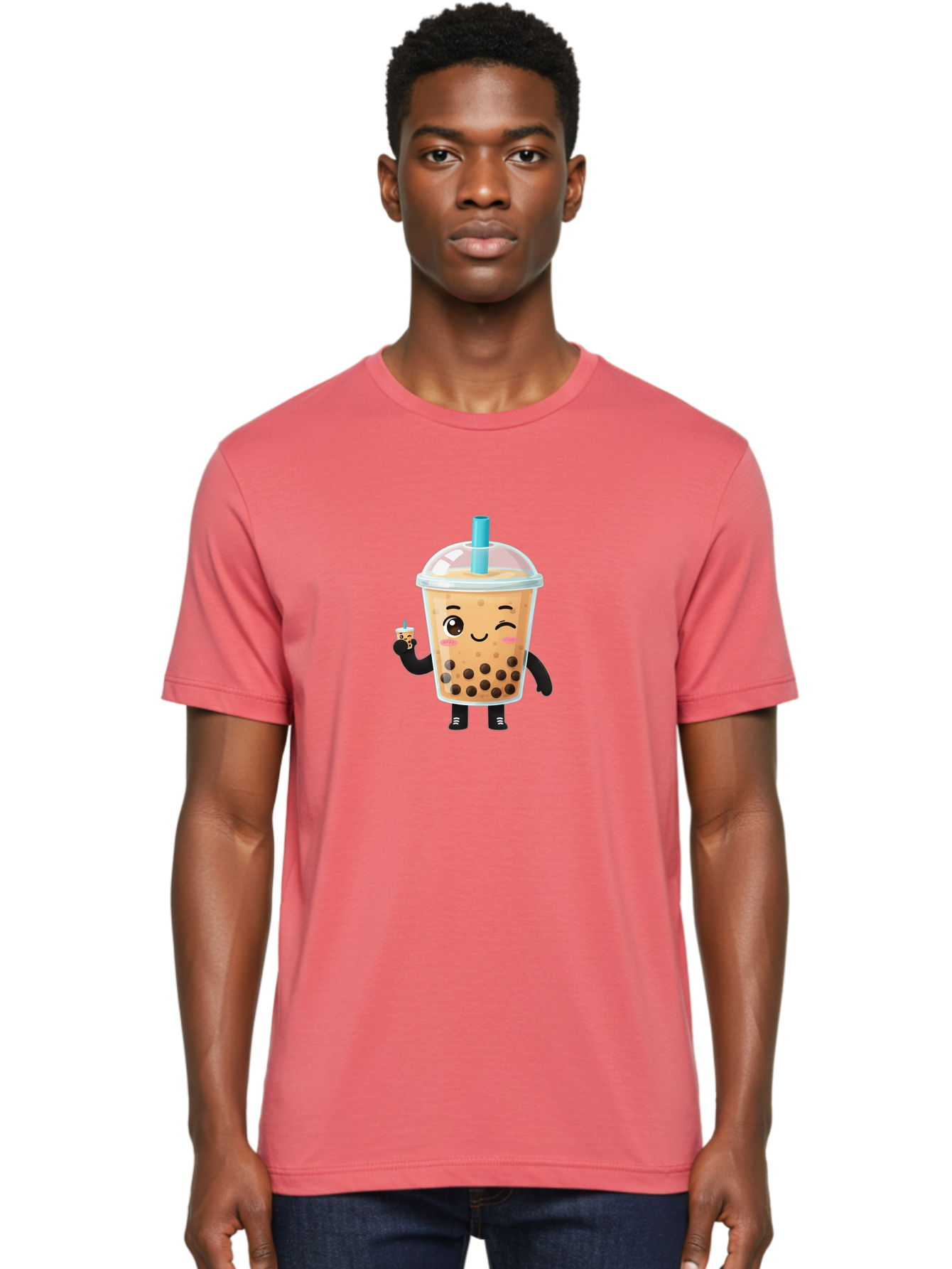 Boba-Character Men'S Graphic Tee, 100% Cotton, Comfortable Casual Summer Wear, Machine Washable, Boba Tea, Bubble Tea, Cute Character, Smiling Cup, Black Boba, Tea Drink, Beverage Character, Happy Face, Cartoon Style, Tea Lover Bac644 20