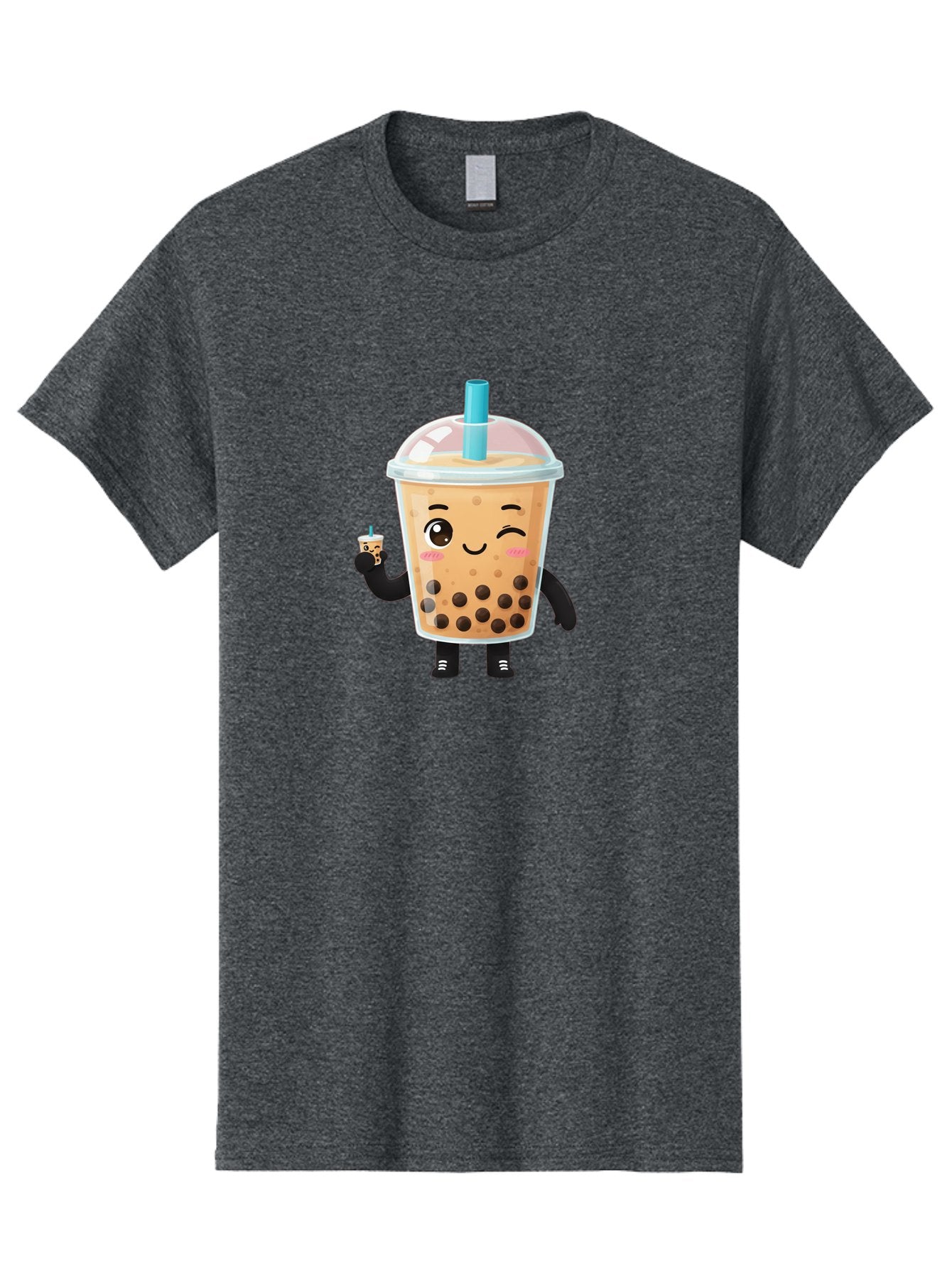Boba-Character Men'S Graphic Tee, 100% Cotton, Comfortable Casual Summer Wear, Machine Washable, Boba Tea, Bubble Tea, Cute Character, Smiling Cup, Black Boba, Tea Drink, Beverage Character, Happy Face, Cartoon Style, Tea Lover Bac644