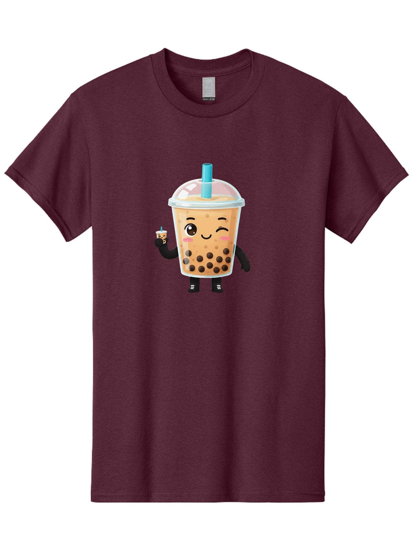 Boba-Character Men'S Graphic Tee, 100% Cotton, Comfortable Casual Summer Wear, Machine Washable, Boba Tea, Bubble Tea, Cute Character, Smiling Cup, Black Boba, Tea Drink, Beverage Character, Happy Face, Cartoon Style, Tea Lover Bac644 3