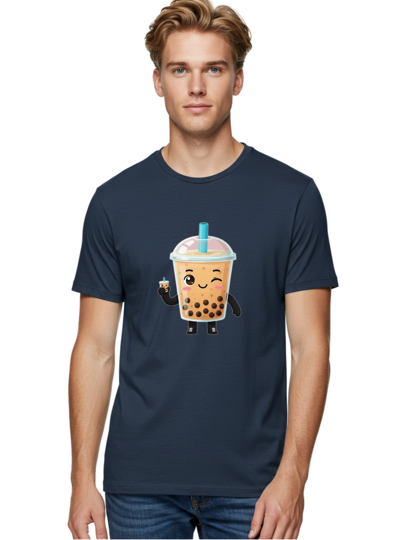 Boba-Character Men'S Graphic Tee, 100% Cotton, Comfortable Casual Summer Wear, Machine Washable, Boba Tea, Bubble Tea, Cute Character, Smiling Cup, Black Boba, Tea Drink, Beverage Character, Happy Face, Cartoon Style, Tea Lover Bac644 17