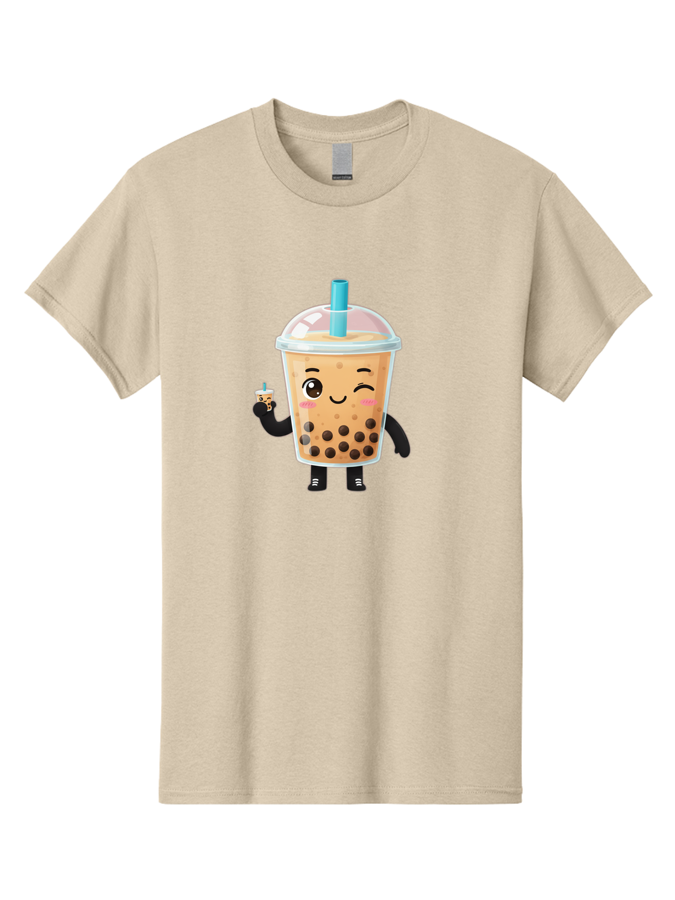 Boba-Character Men'S Graphic Tee, 100% Cotton, Comfortable Casual Summer Wear, Machine Washable, Boba Tea, Bubble Tea, Cute Character, Smiling Cup, Black Boba, Tea Drink, Beverage Character, Happy Face, Cartoon Style, Tea Lover Bac644 3