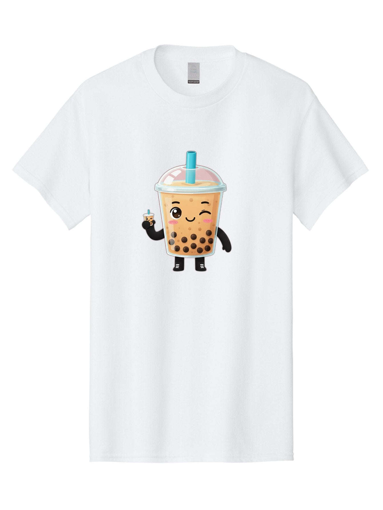 Boba-Character Men'S Graphic Tee, 100% Cotton, Comfortable Casual Summer Wear, Machine Washable, Boba Tea, Bubble Tea, Cute Character, Smiling Cup, Black Boba, Tea Drink, Beverage Character, Happy Face, Cartoon Style, Tea Lover Bac644